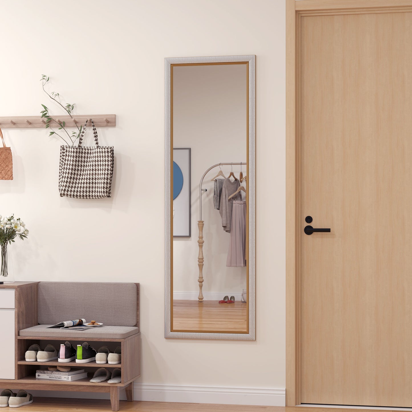 Full Length Floor Mirror with Silver Frame, 64" x 21", Versatile Standing, Leaning or Wall Mount