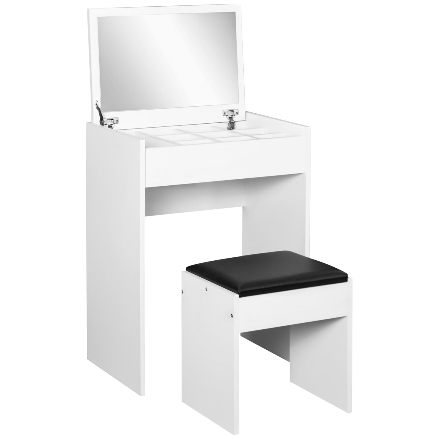 White Makeup Vanity Set with Flip-Top Mirror and Stool