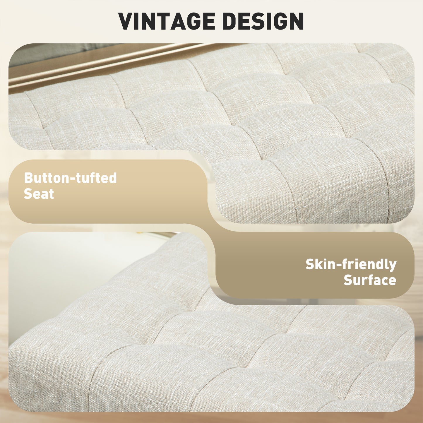 Button Tufted Storage Ottoman Bench - Beige