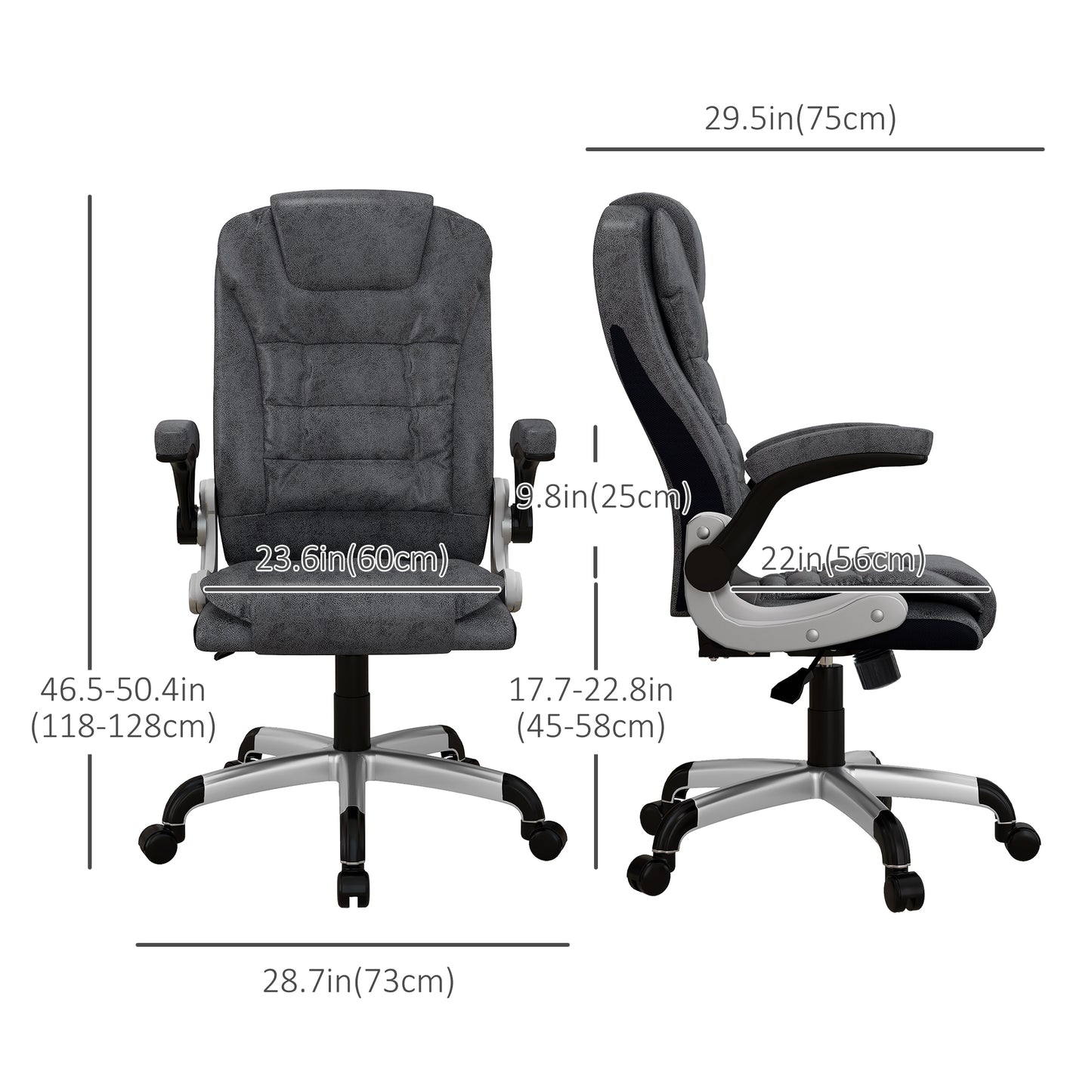 Heavy Duty Microfibre Office Chair with Flip-up Arms, Charcoal Grey (400 lbs Capacity)