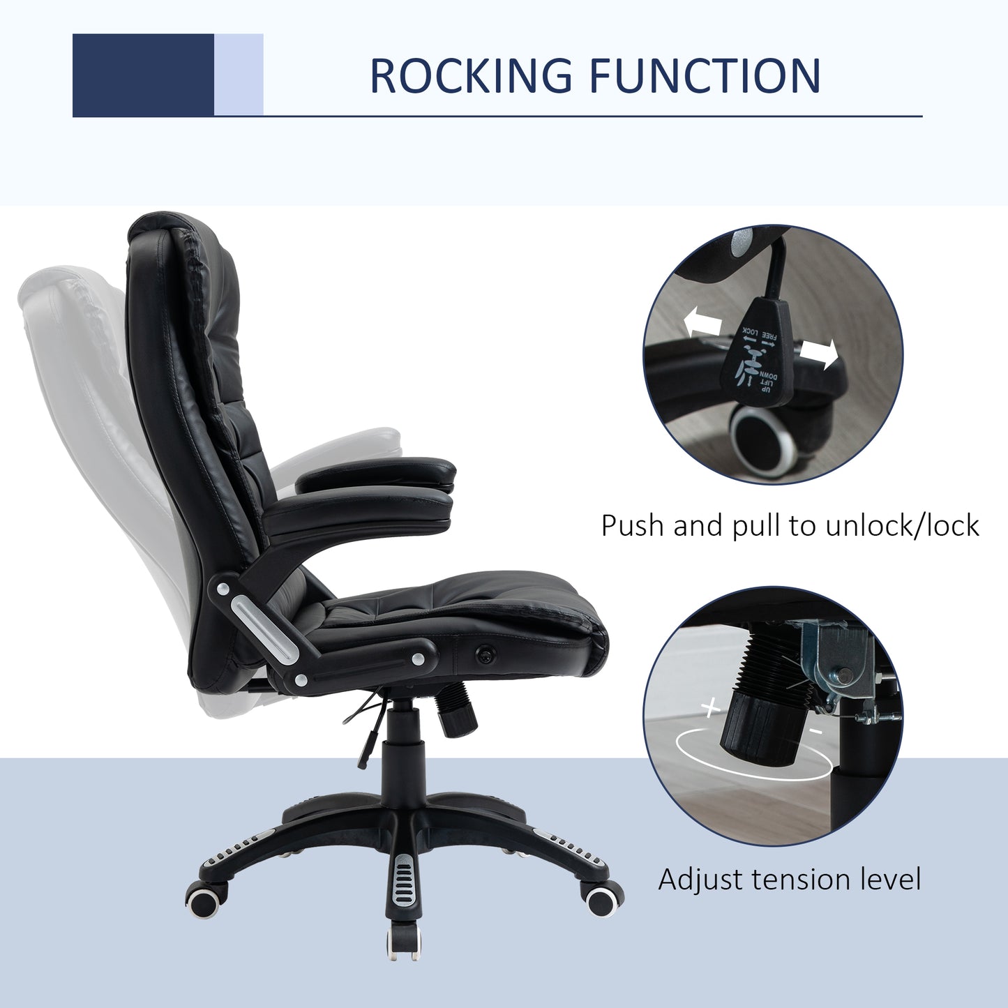 PU Leather Executive Reclining Office Chair with High Back, Black