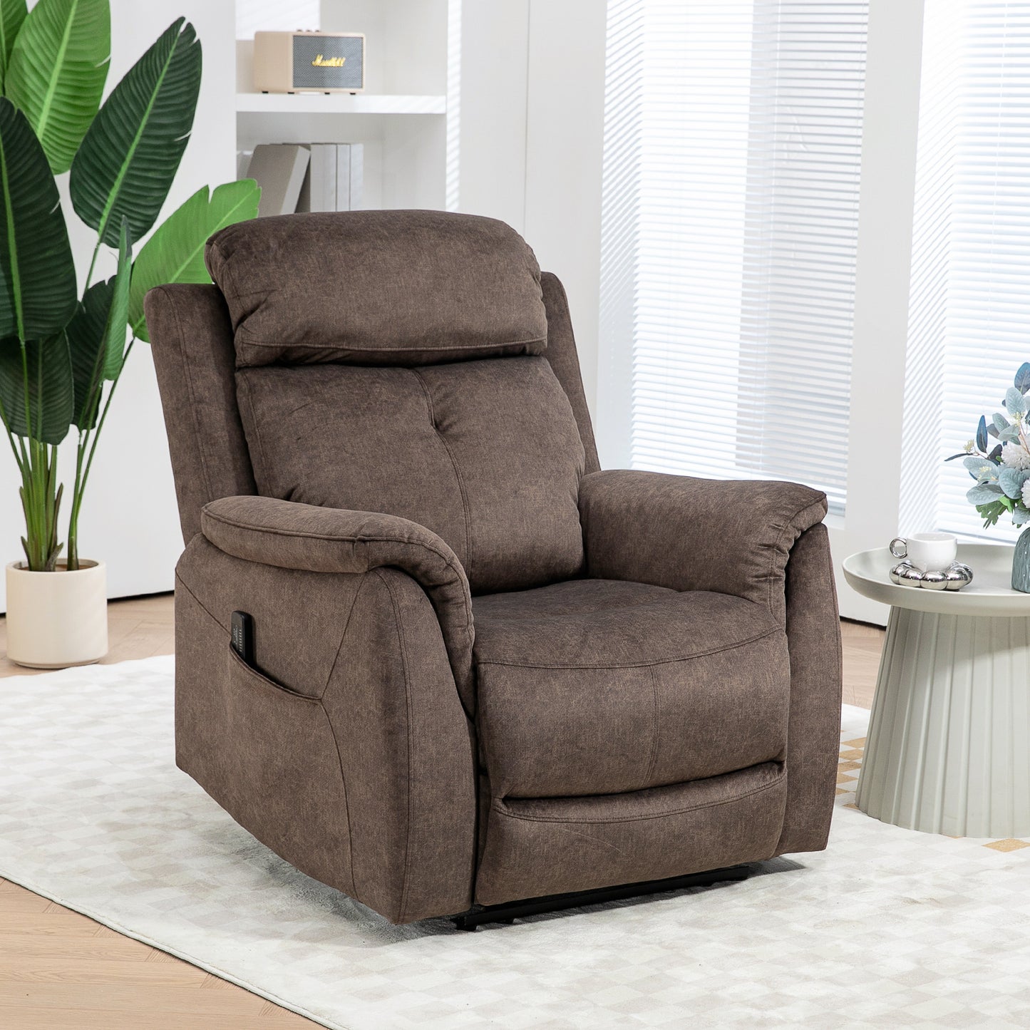 Velvet Manual Recliner Chair with Vibration Massage - Brown