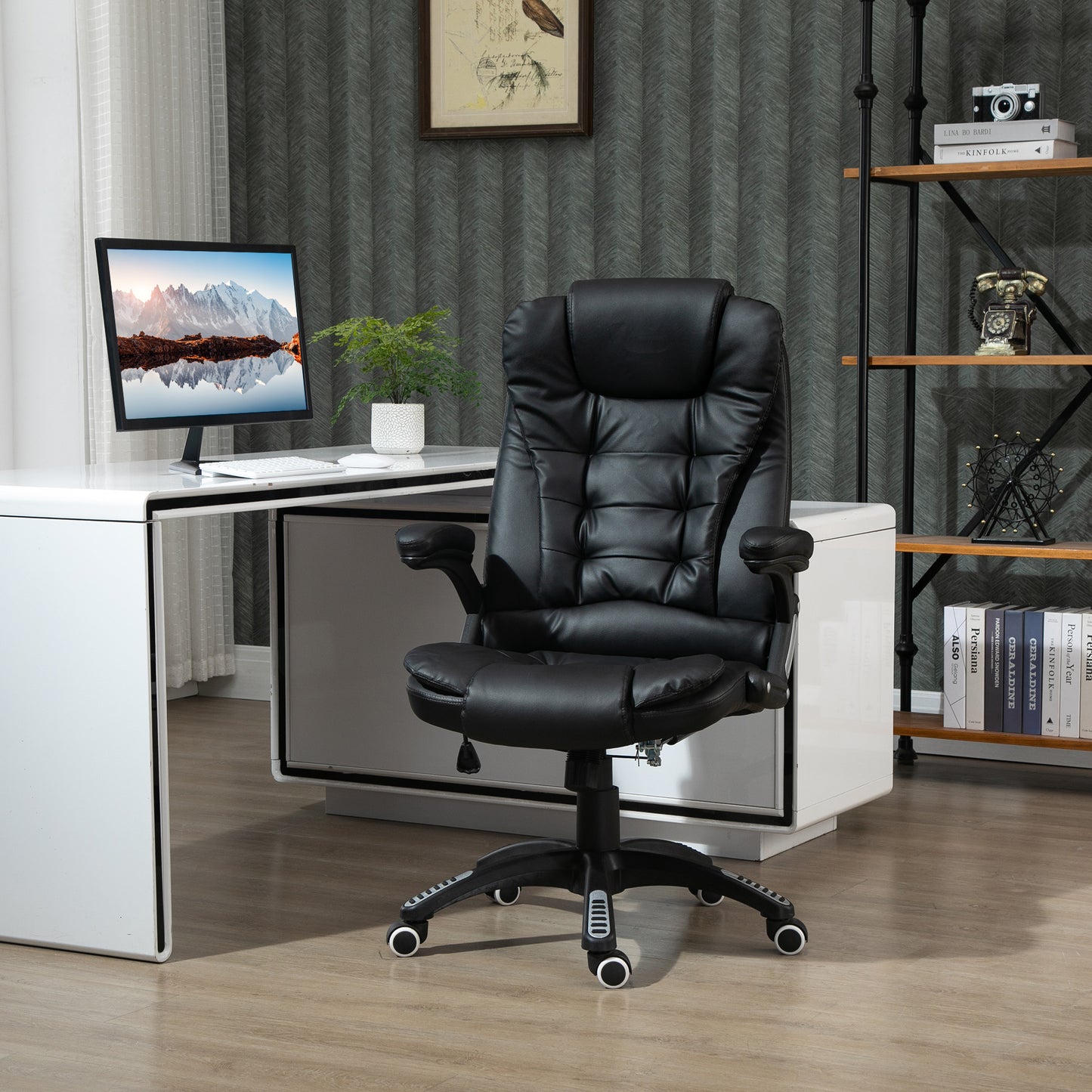 PU Leather Executive Reclining Office Chair with High Back, Black