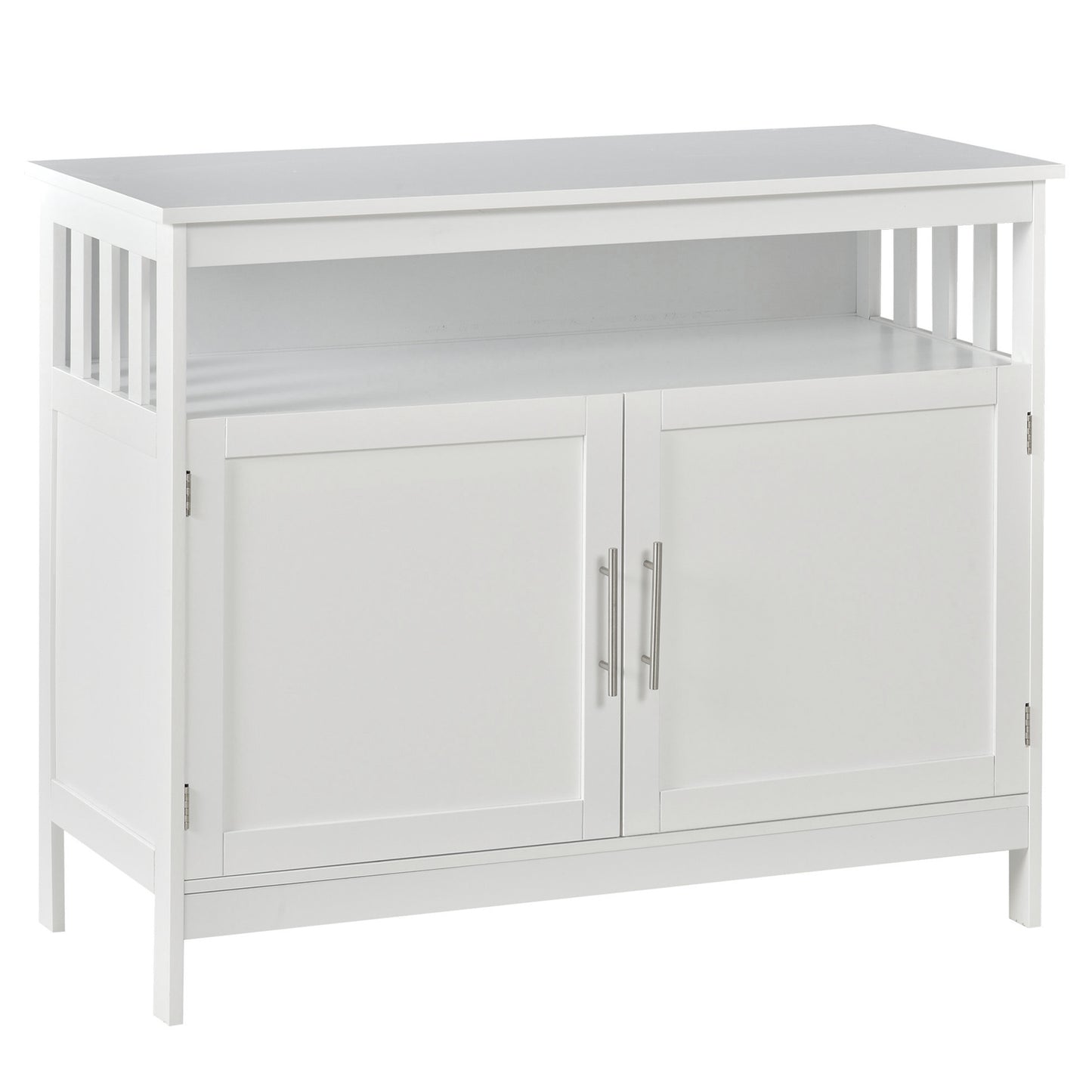 39" Wooden Console Table with Cabinet and Open Shelf, White