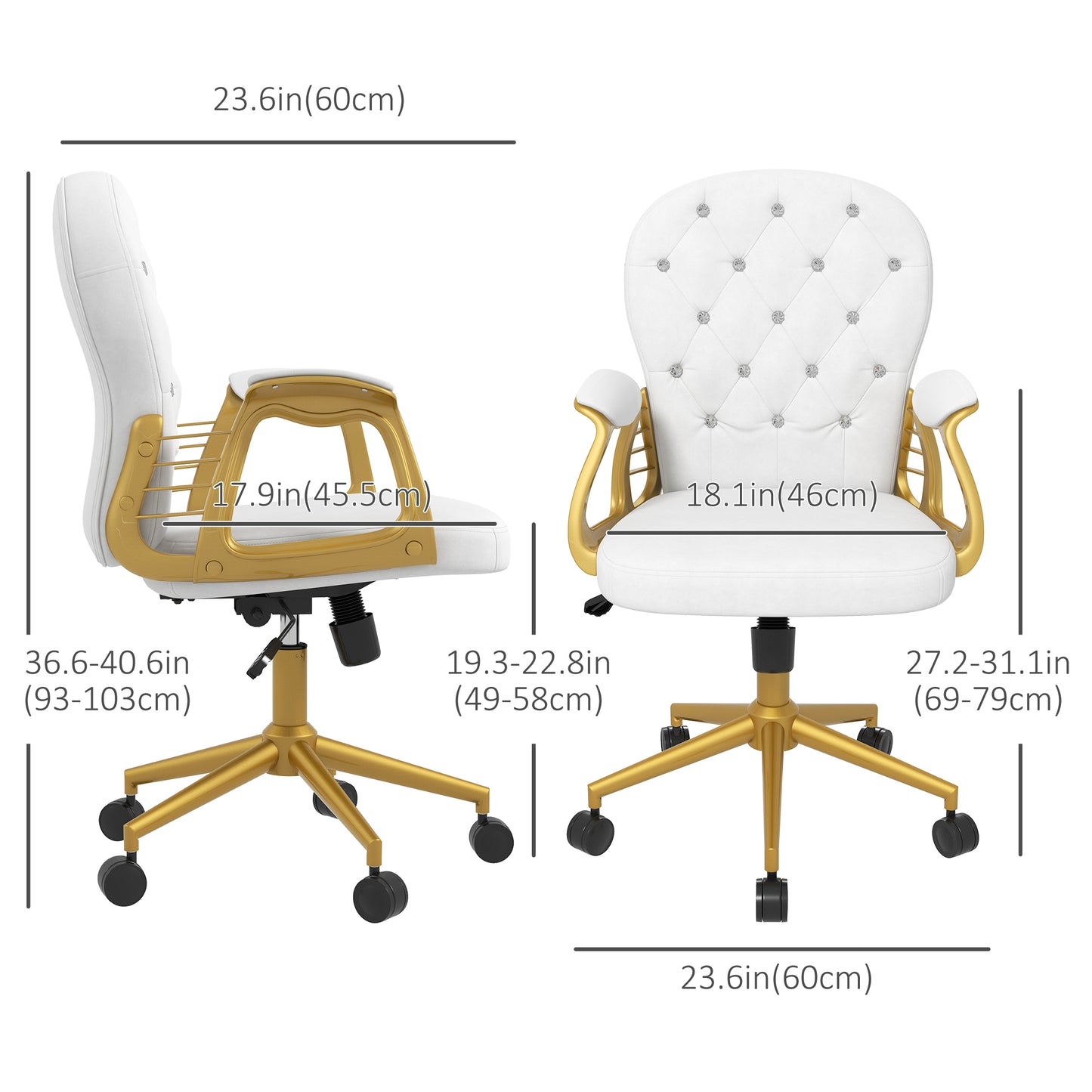Button-Tufted Velvet Office Chair with Adjustable Height - Gold & White