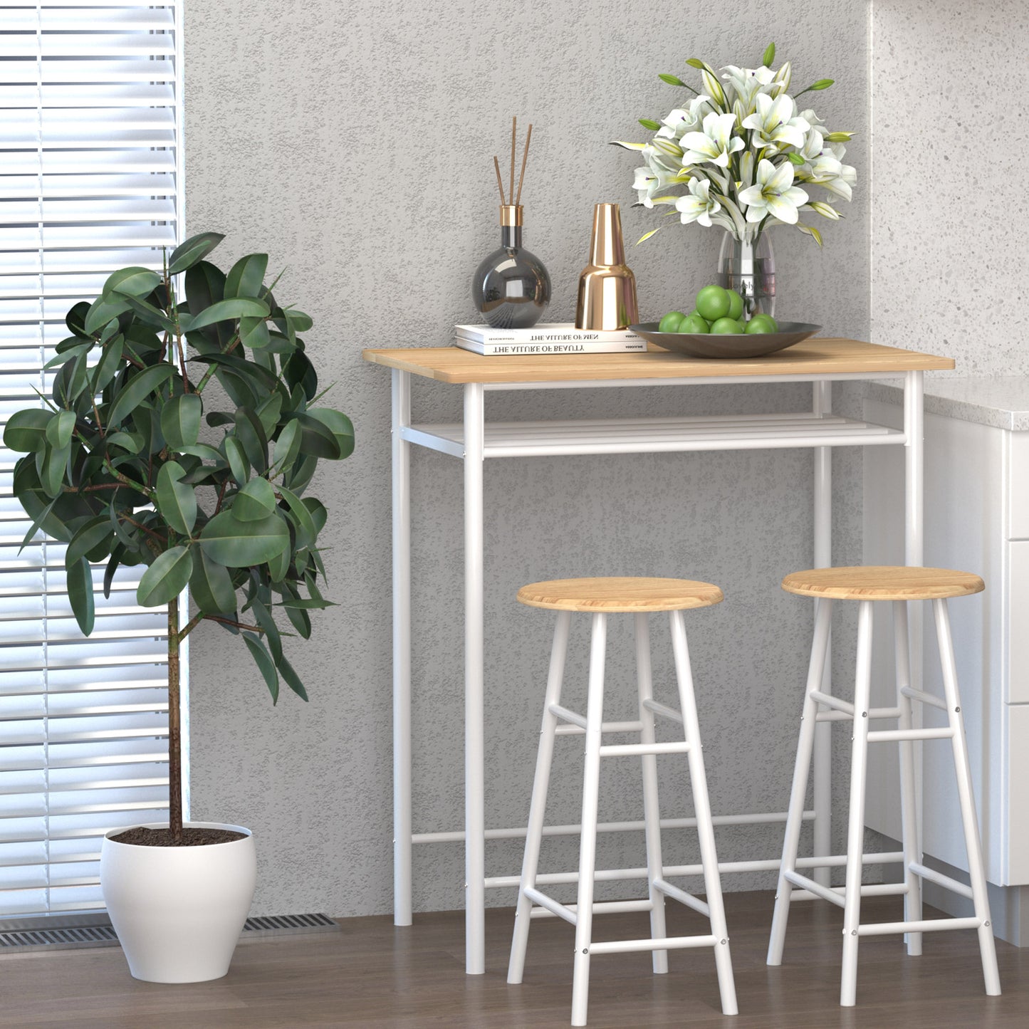 3-Piece Counter Height Dining Set with Storage - White Oak