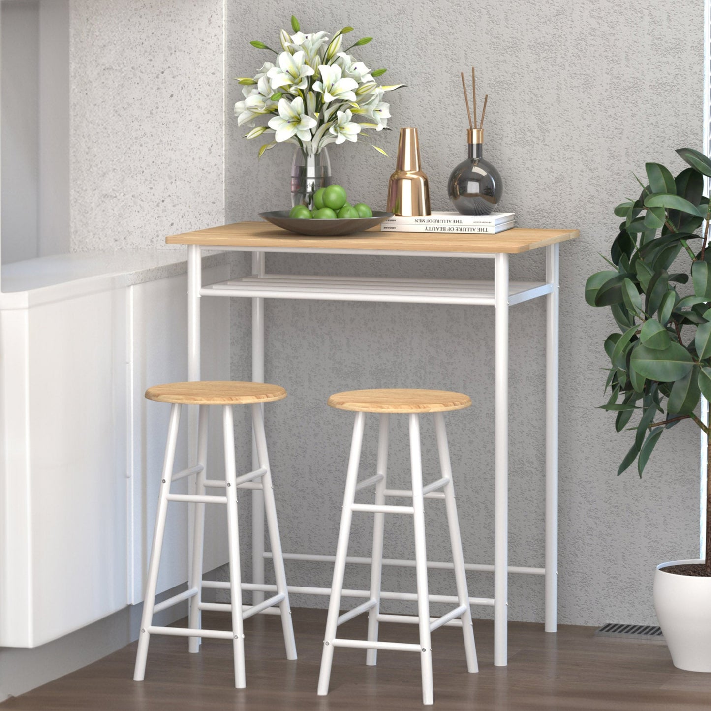 3-Piece Counter Height Dining Set with Storage - White Oak