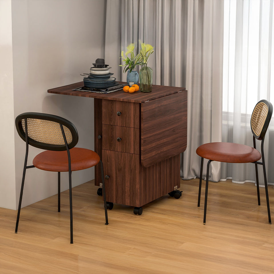 Drop Leaf Dining Table with Drawers and Cabinet - Brown