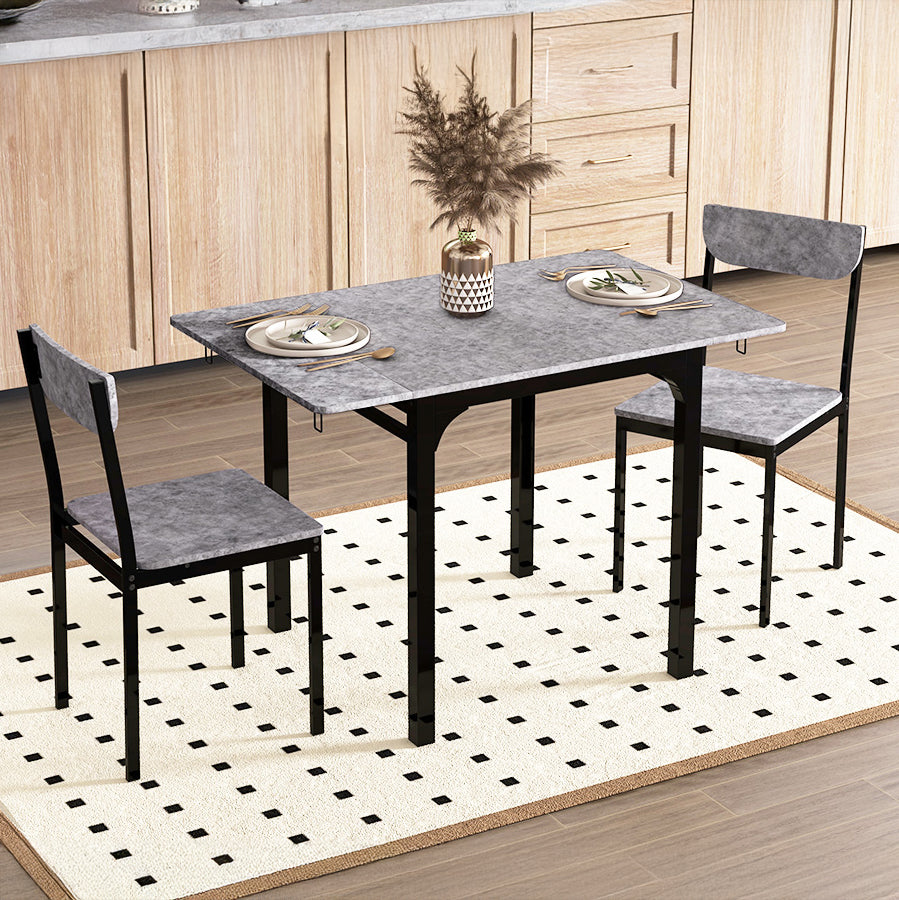 3-Piece Drop Leaf Dining Set with Table and 2 Chairs - Light Gray