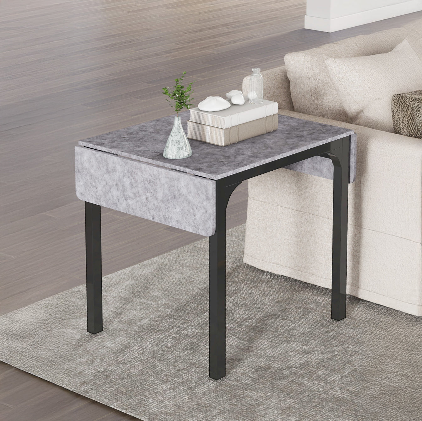 3-Piece Drop Leaf Dining Set with Table and 2 Chairs - Light Gray