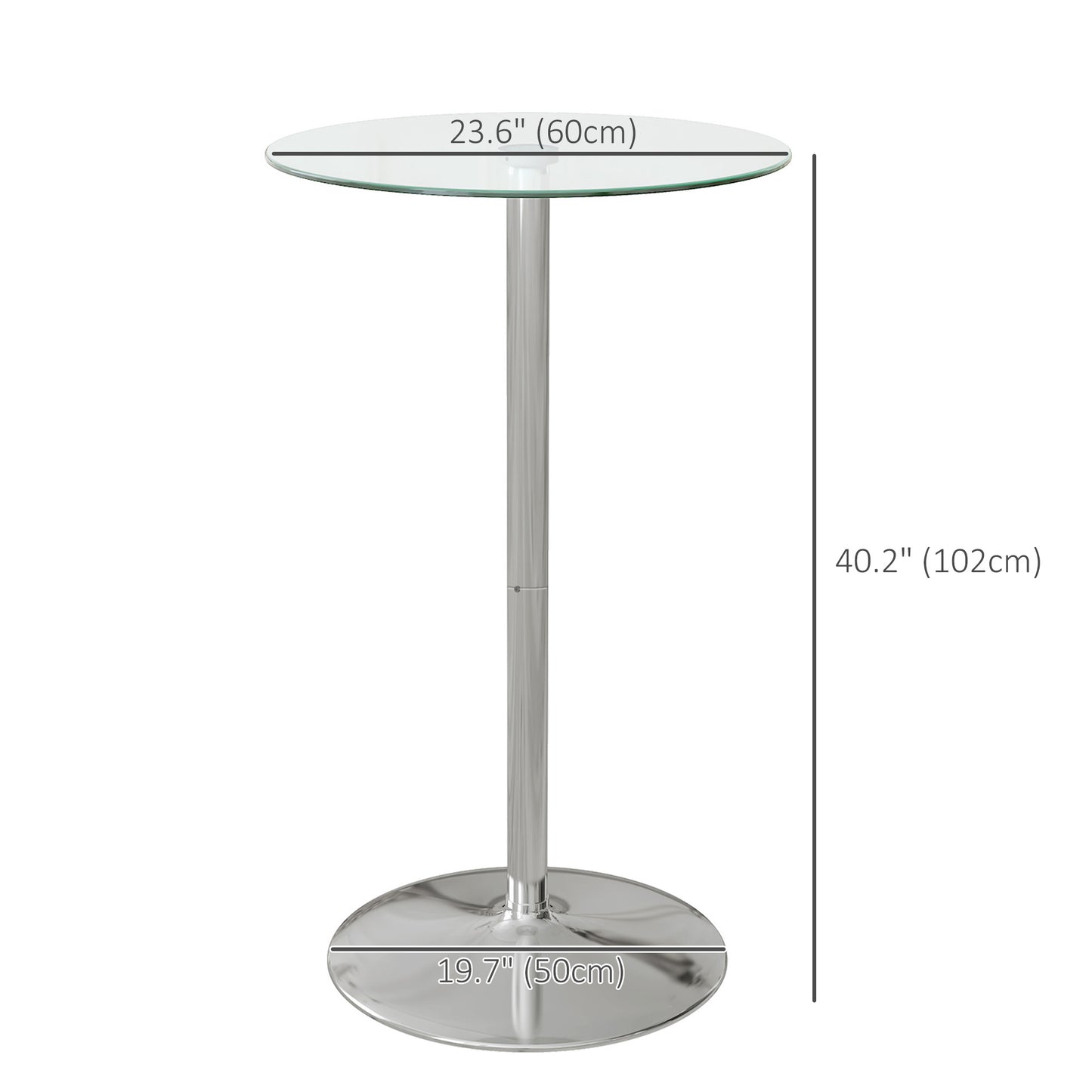 High Top Bar Table with Tempered Glass Top for 2 People, Clear