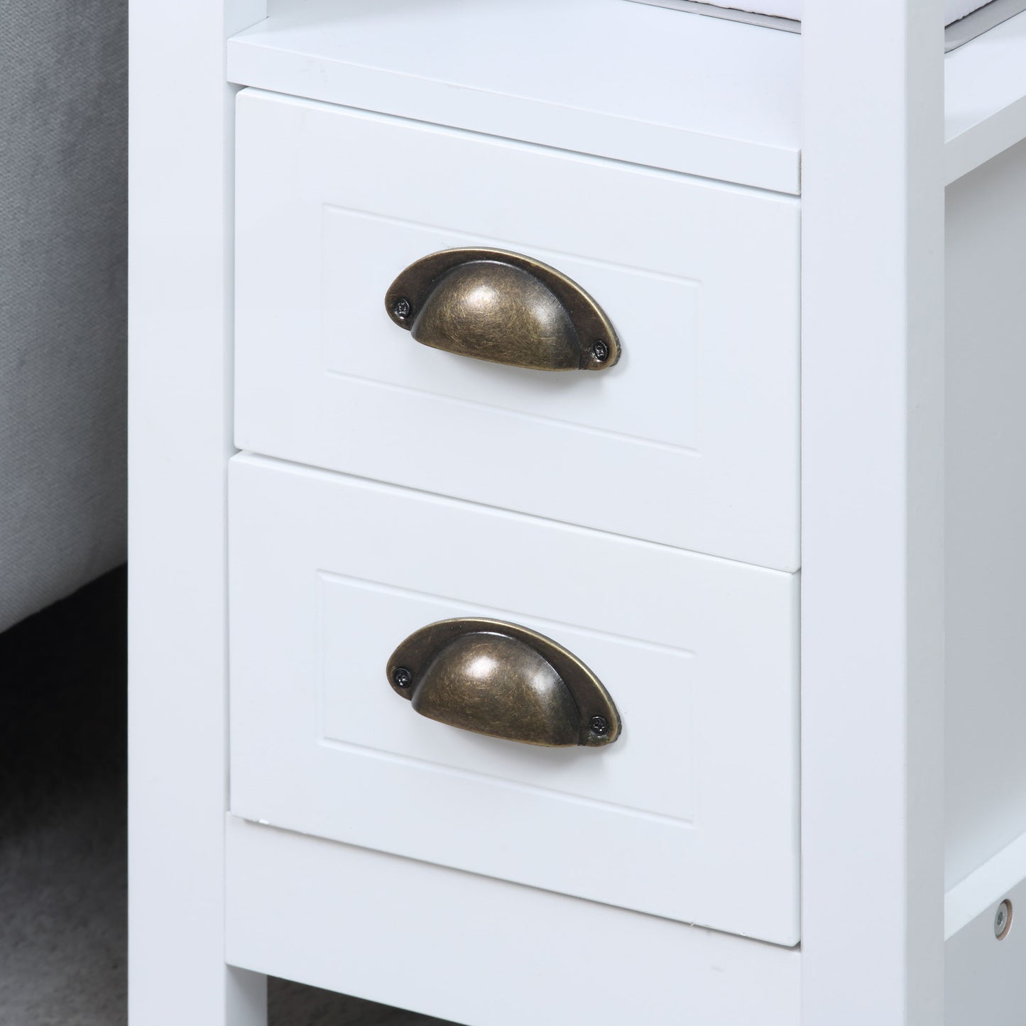 White Slim End Table with Drawers for Compact Spaces