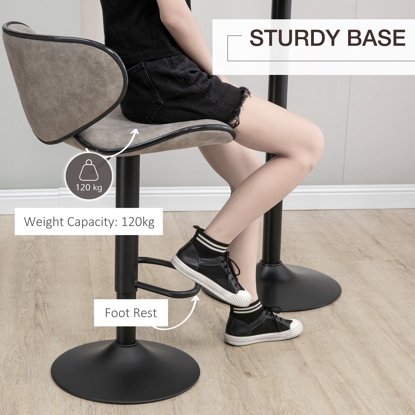 Adjustable Height Swivel Bar Stools with Leathaire Upholstery, Taupe Grey (Set of 2)
