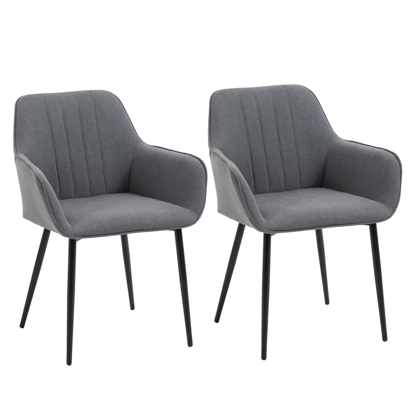 Linen Fabric Armchair Dining Chairs with Metal Legs, Dark Grey (Set of 2)