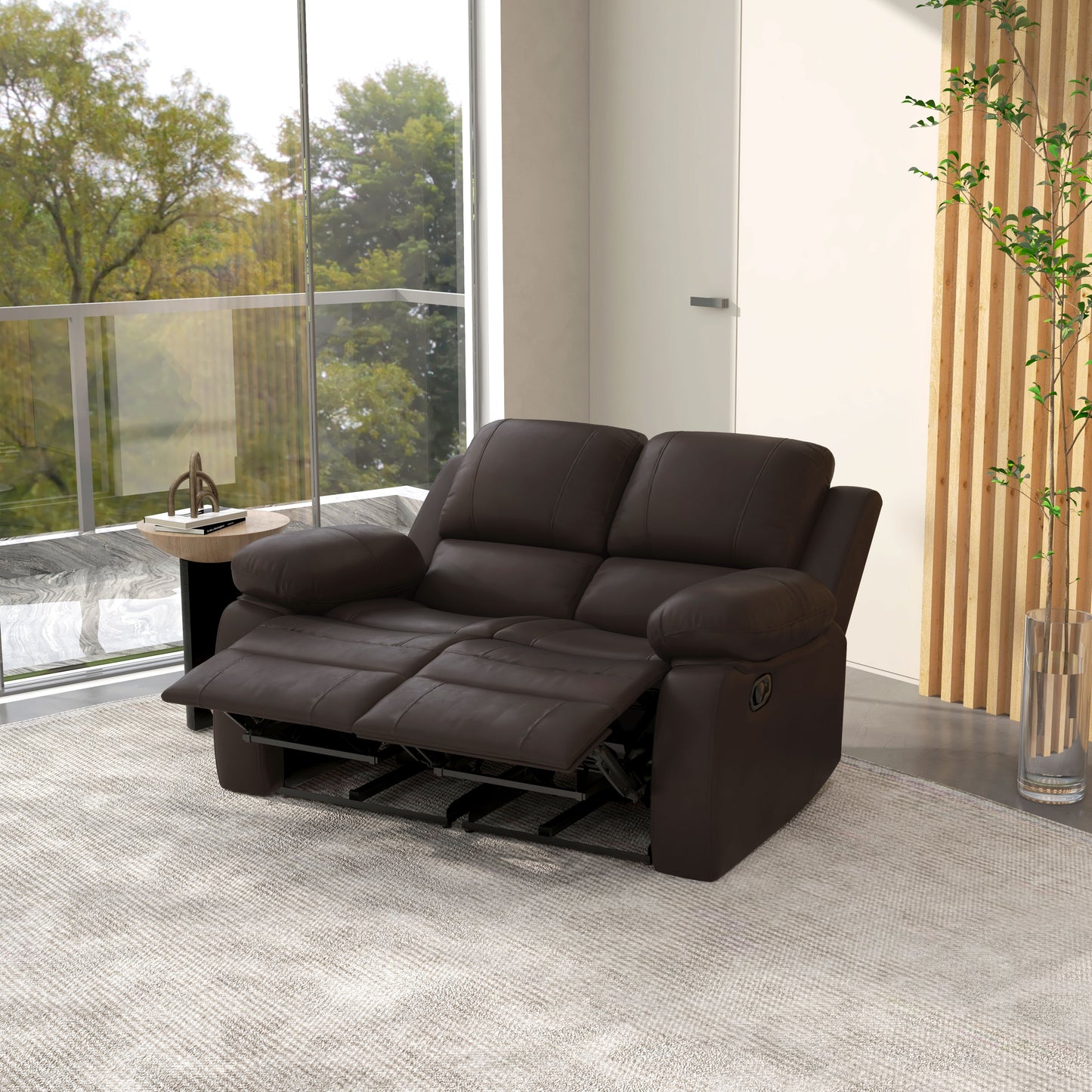Manual Reclining Loveseat with Dual Footrests - Brown