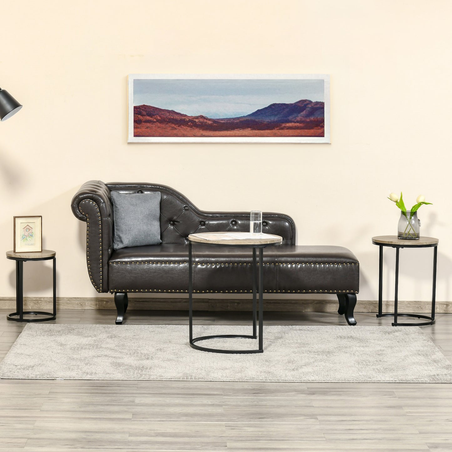Round Nesting Coffee Table Set of 3 with Steel Frame - Natural Wood