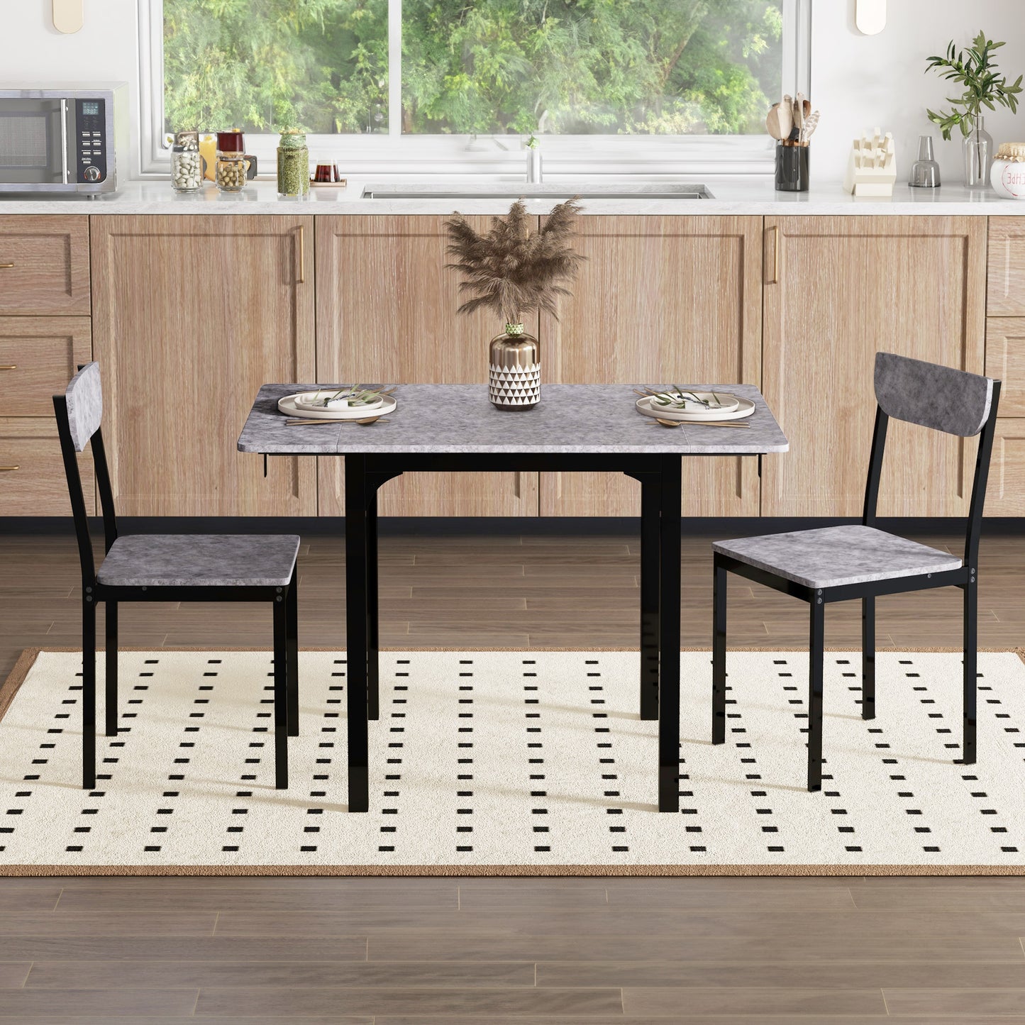 3-Piece Drop Leaf Dining Set with Table and 2 Chairs - Light Gray