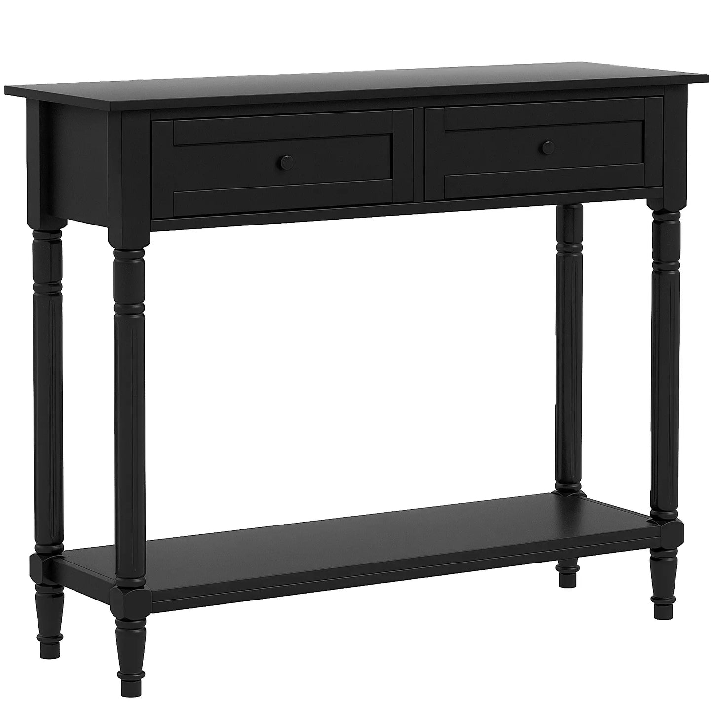 36" Console Table with Classic Turned Legs and Storage, Black