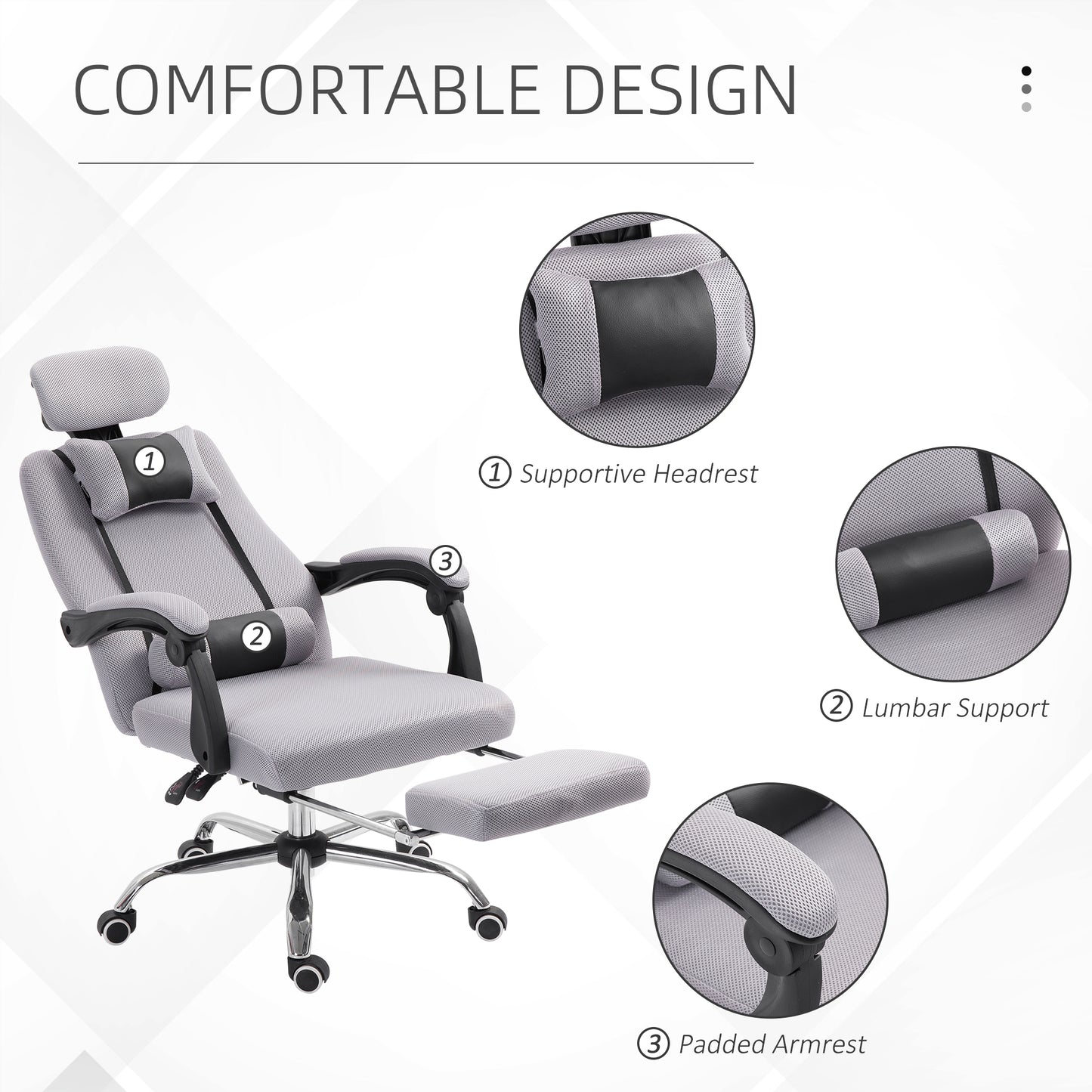 Ergonomic Executive High Back Office Chair with Mesh Fabric and Footrest, Gray