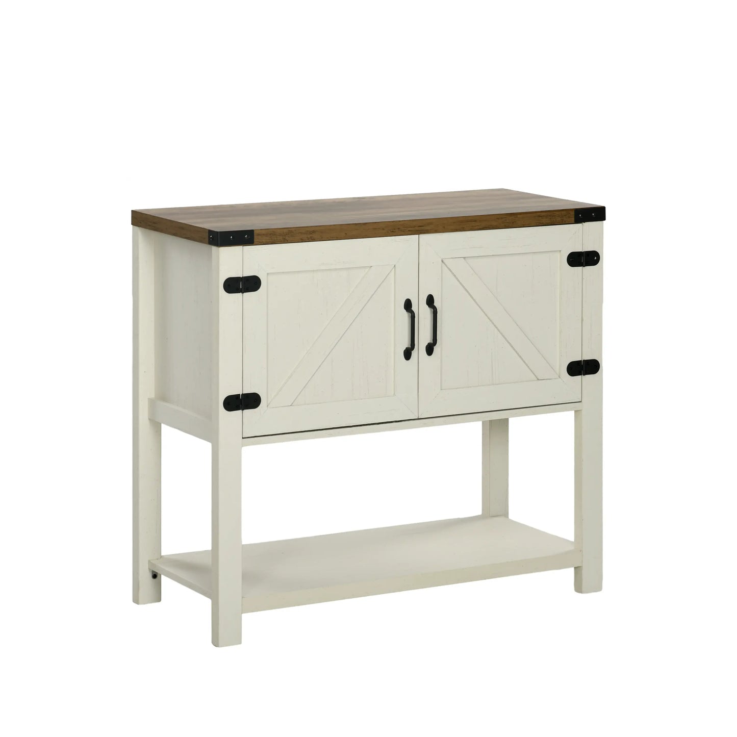35" Farmhouse Storage Cabinet with Barn Doors and Bottom Shelf, White