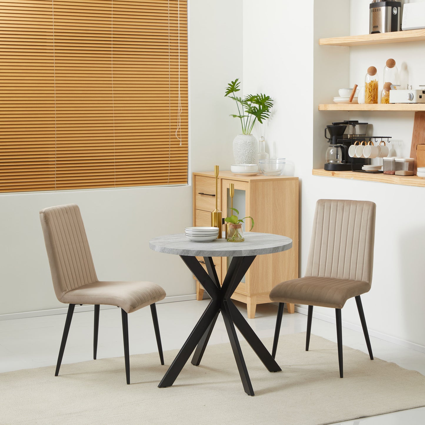 29" Round Dining Table with Steel Cross Legs, Gray