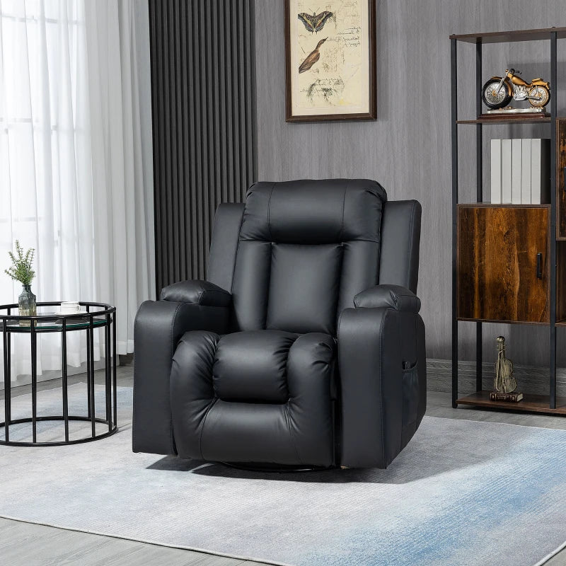 360° Swivel Massage Recliner Chair with Cup Holders, Black
