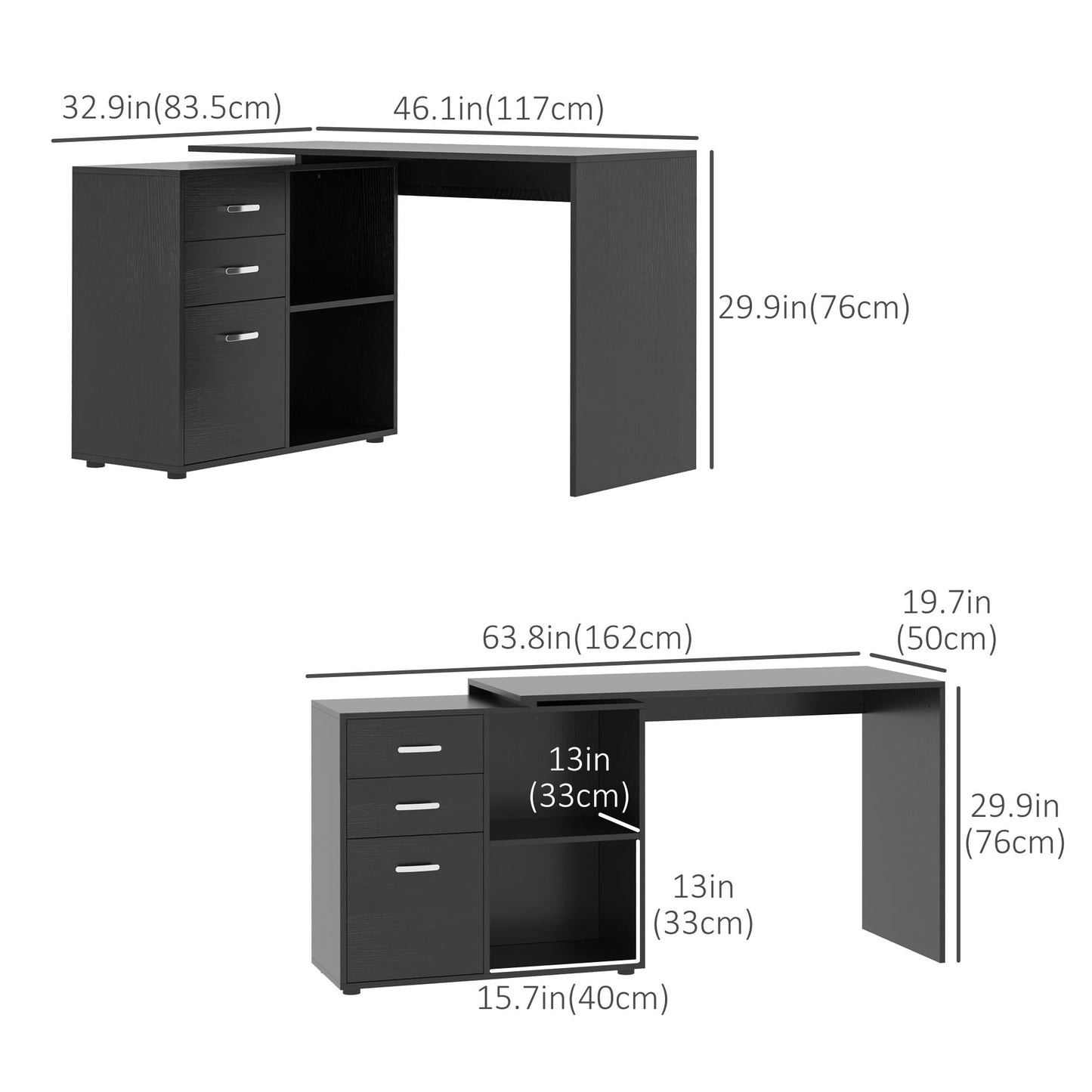 Black L-Shaped Computer Desk with Storage for Home Office