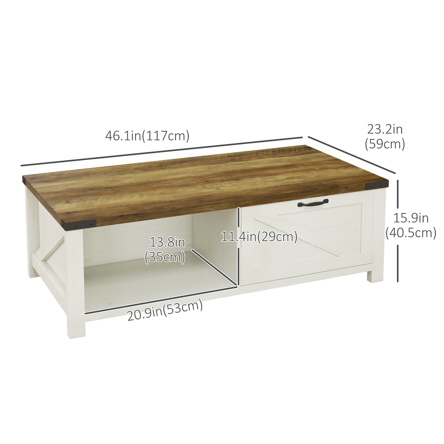 Coffee Table with Drawer and Storage Shelf, Brown