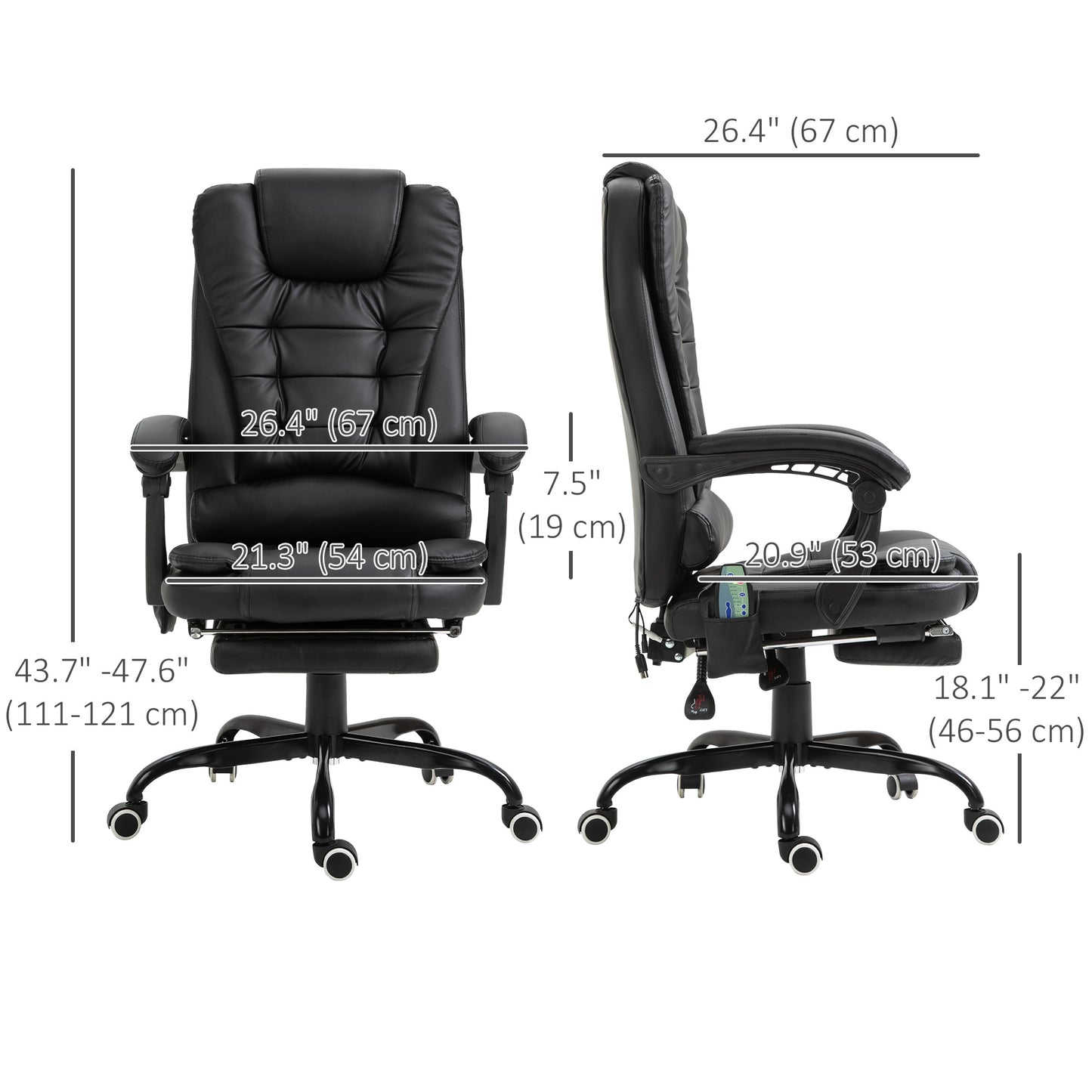 7-Point Vibrating Massage Office Chair with Footrest and Reclining Back, Black