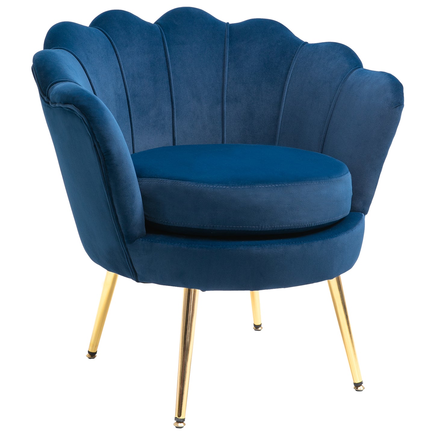 Modern Velvet Accent Chair with Lotus Backrest and Gold Legs, Blue