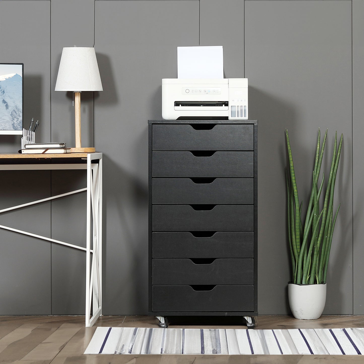 7-Drawer Mobile Storage Cabinet for Home Office - Black