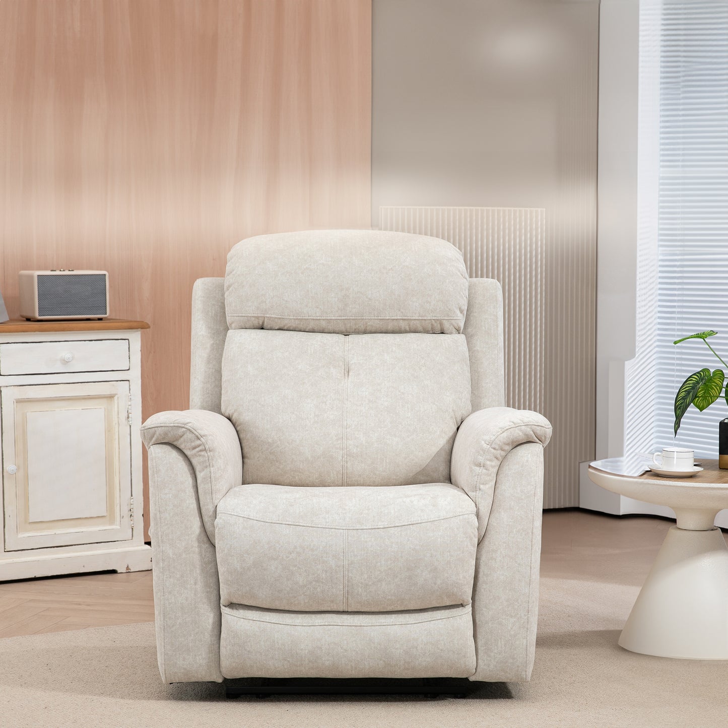 Velvet Manual Recliner Chair with Vibration Massage - Beige