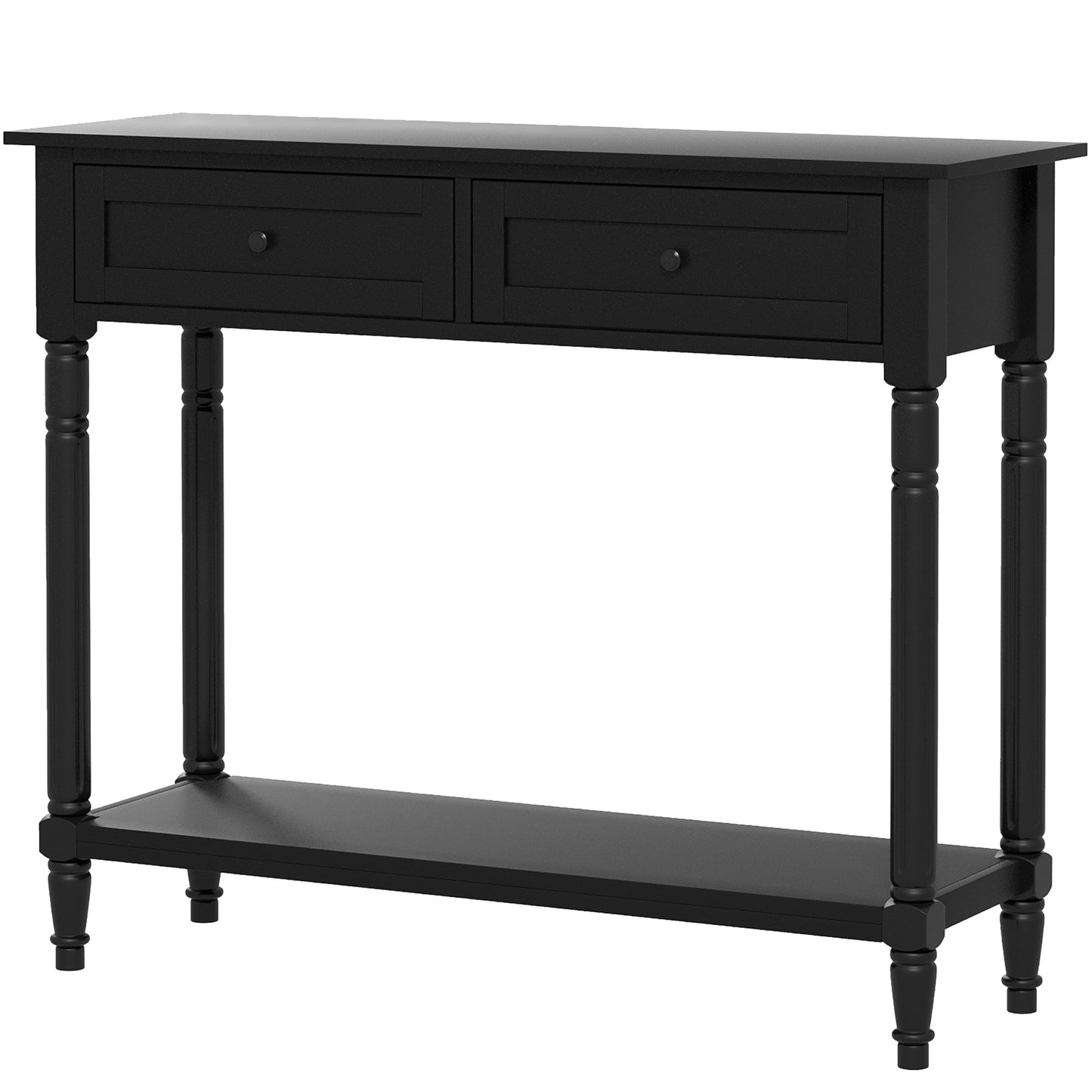 36" Console Table with Classic Turned Legs and Storage, Black