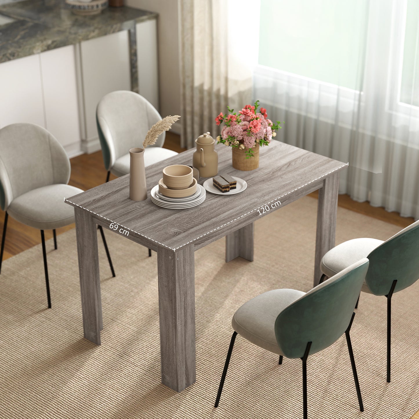 47" Kitchen Table for 4-6 People - Light Gray