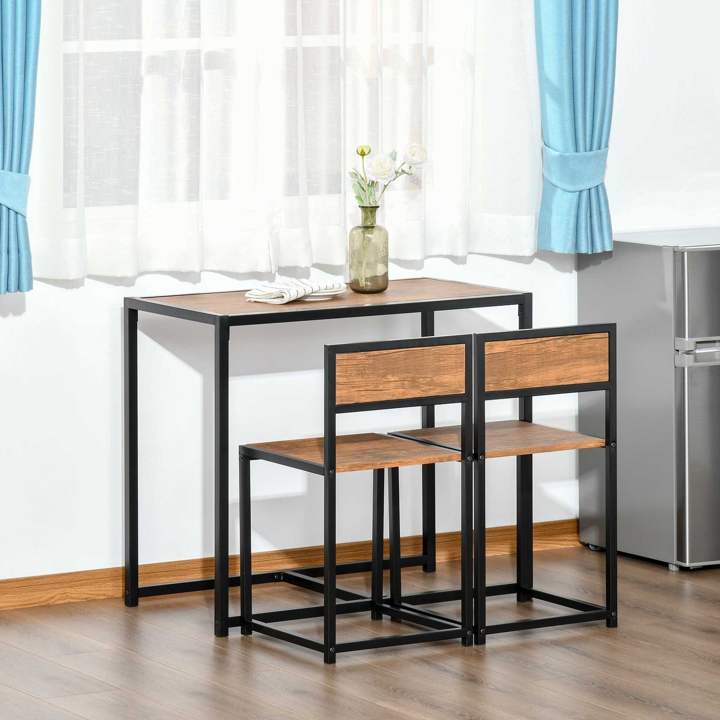2-Person Industrial Dining Table Set for Small Spaces - Rustic Brown