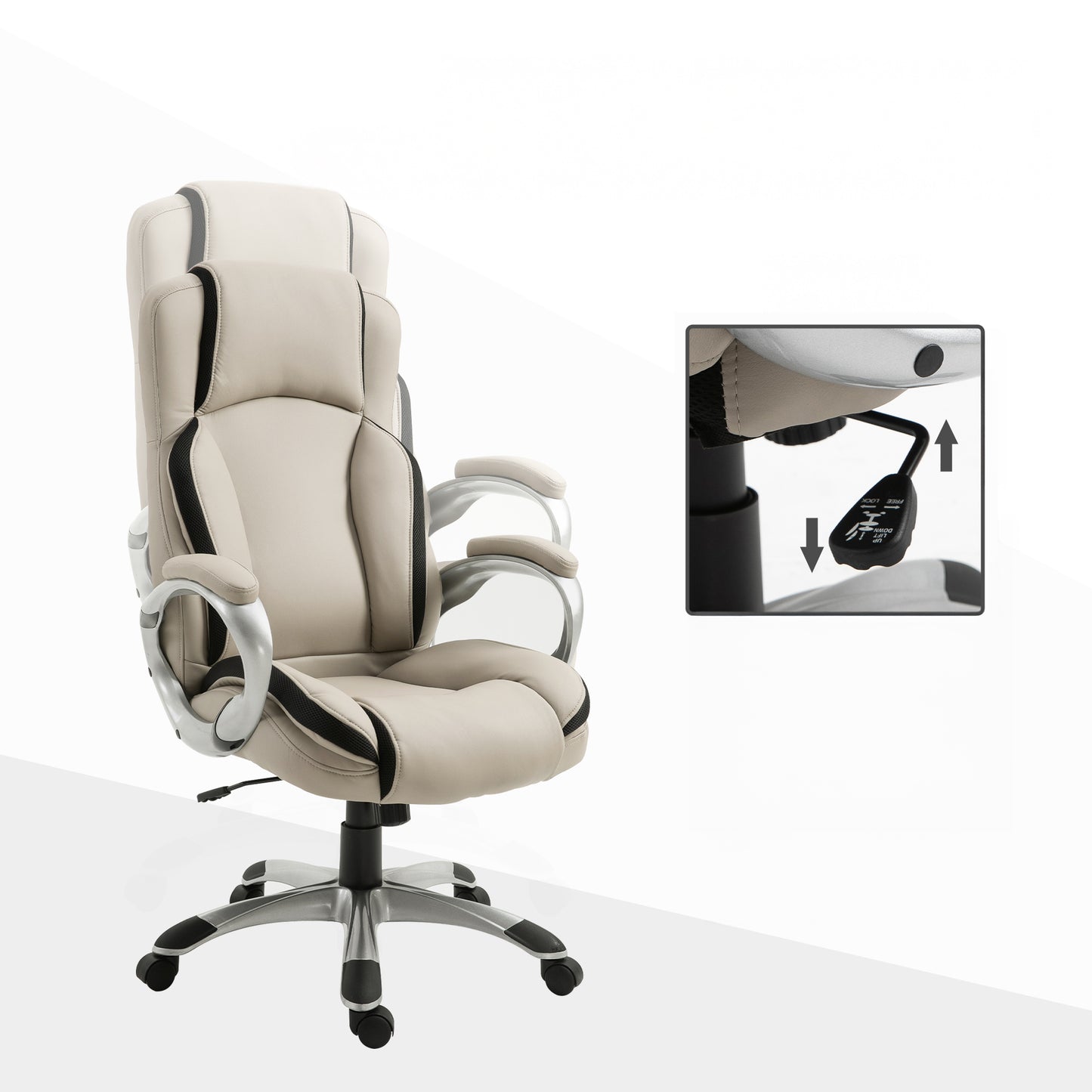 Executive Office Chair with PU Leather Upholstery and Ergonomic Design, Gray and Black