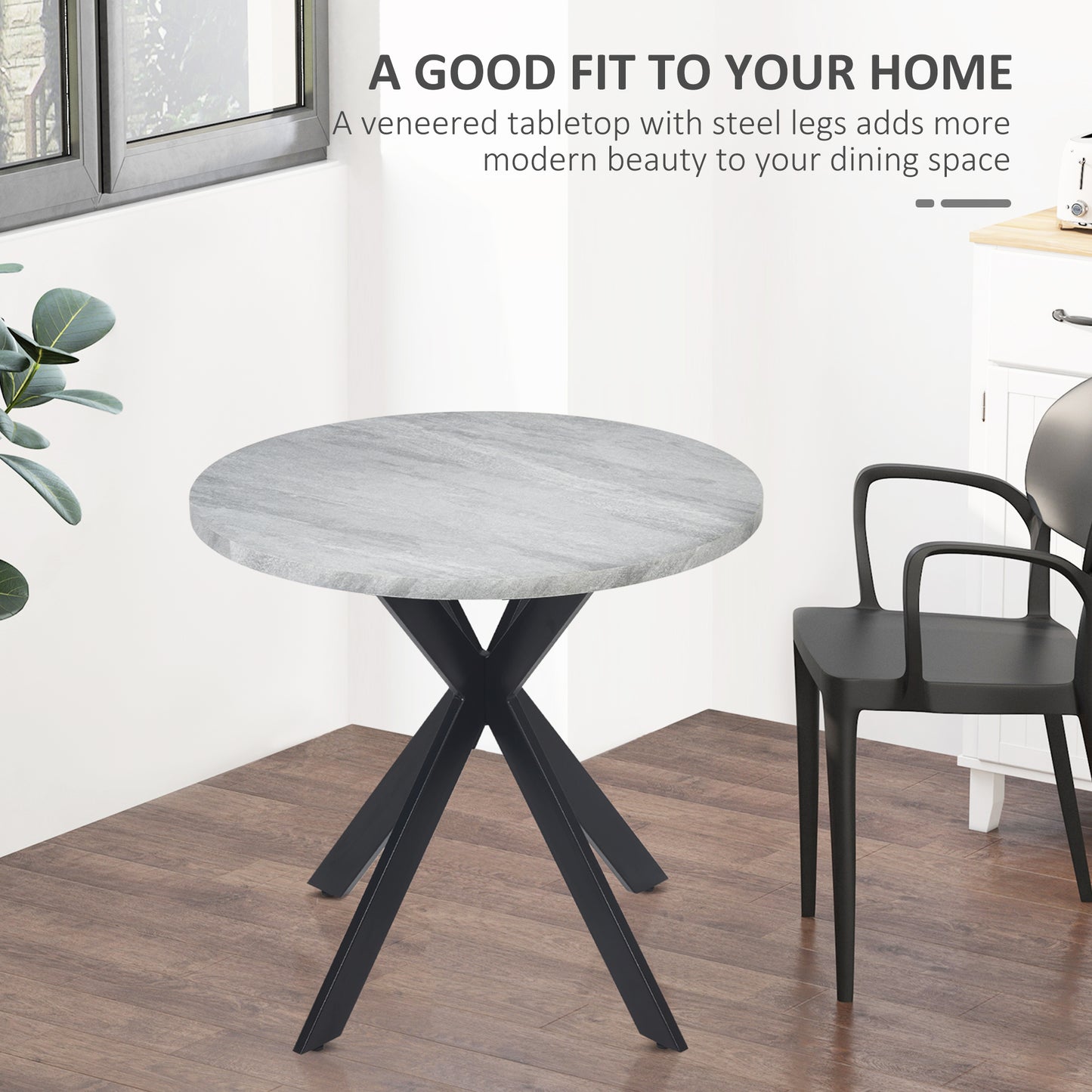 29" Round Dining Table with Steel Cross Legs, Gray