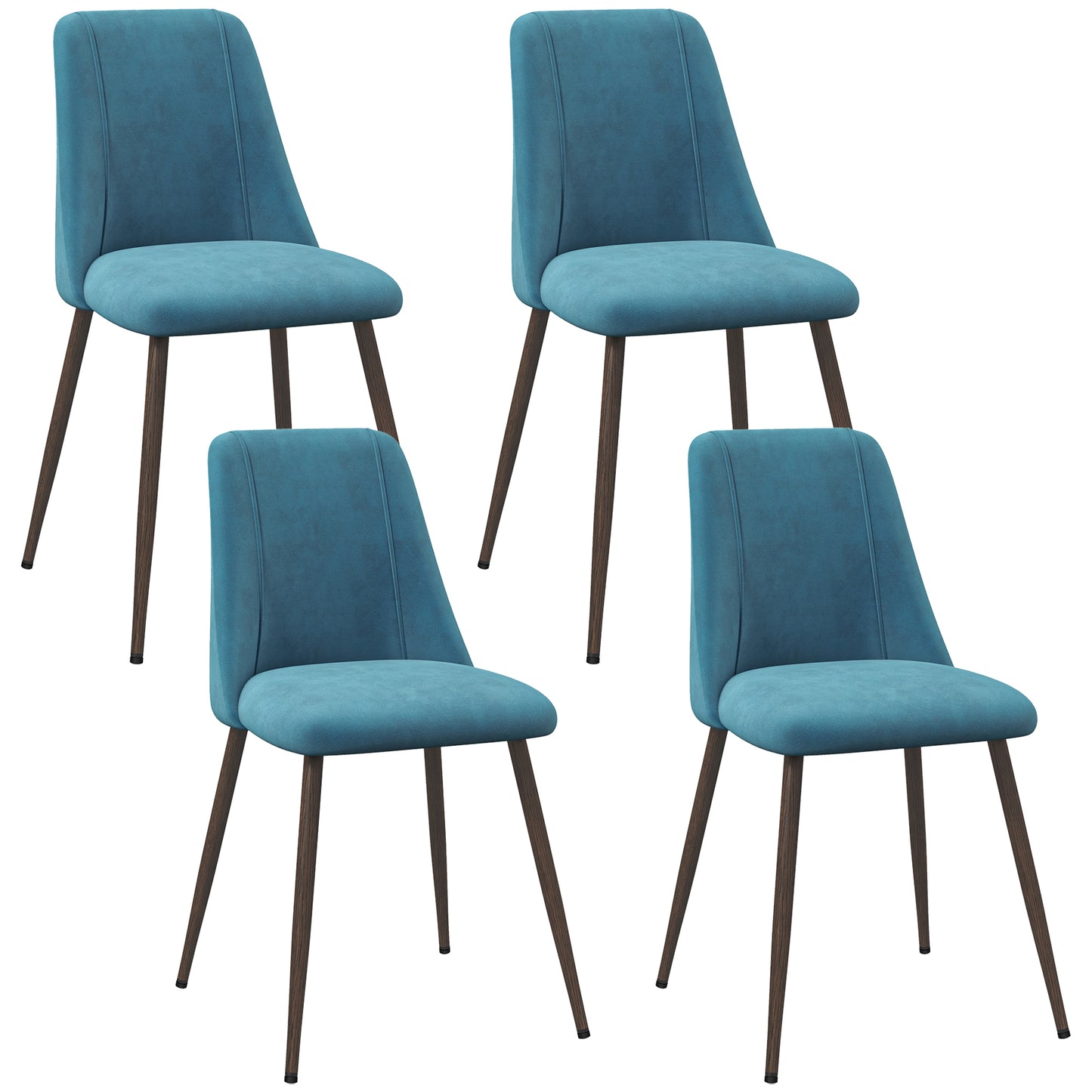 Velvet Dining Chairs with Wood Grain Steel Legs, Blue (Set of 4)
