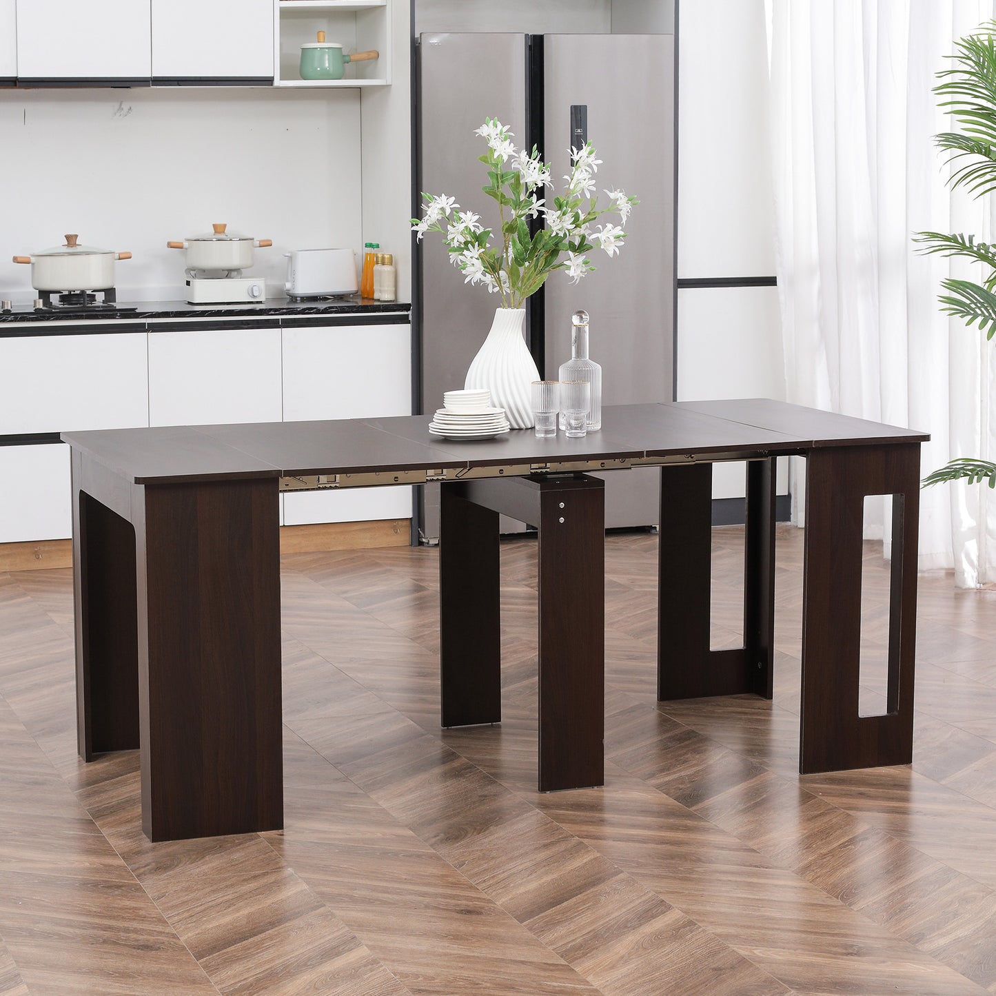 Extendable Dining Table for Small Spaces - Dark Brown