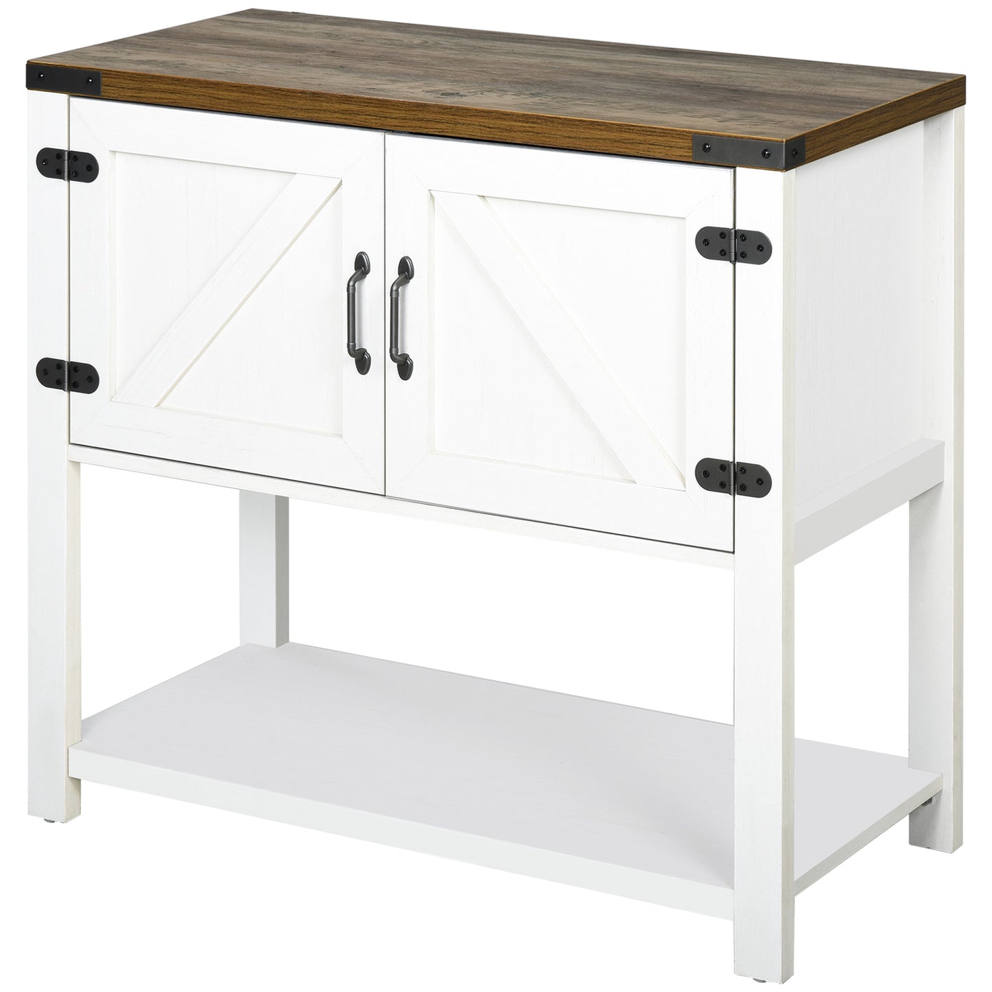 35" Farmhouse Storage Cabinet with Barn Doors and Bottom Shelf, White