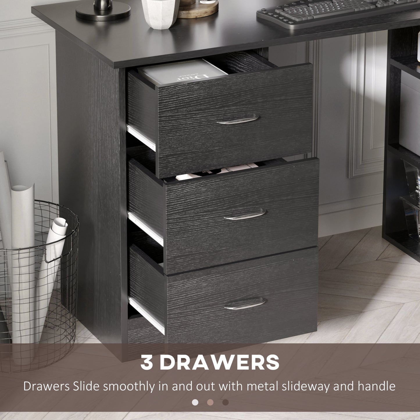 Computer Writing Desk with Shelves & Drawers