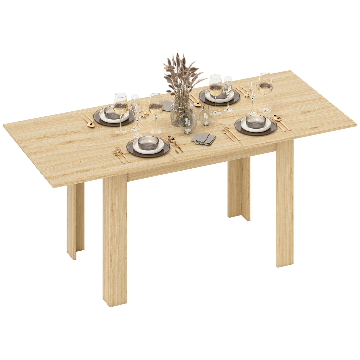 Modern Extendable Dining Table for 6-8 People - Natural Wood