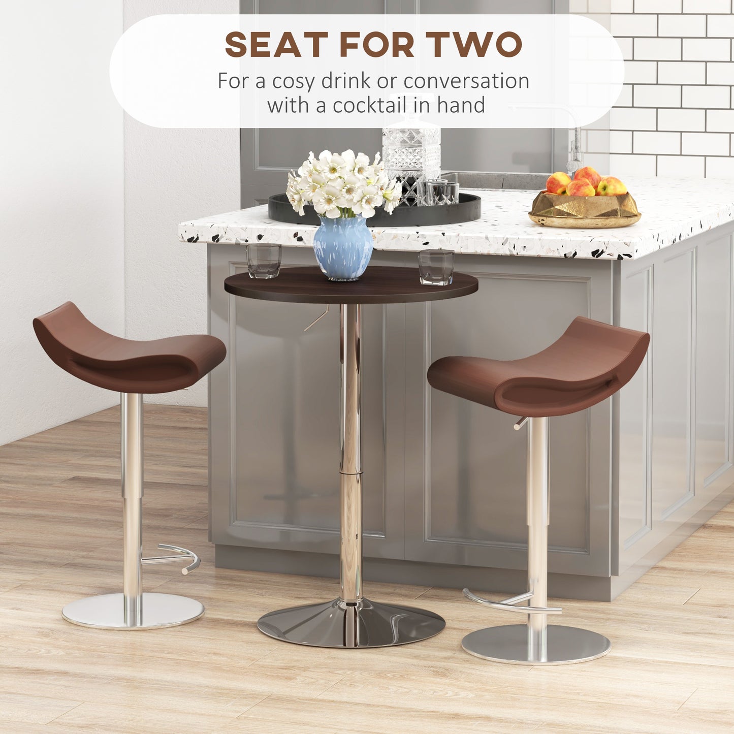 Adjustable Height Bar Table with 360° Swivel Top for 2 People, Walnut