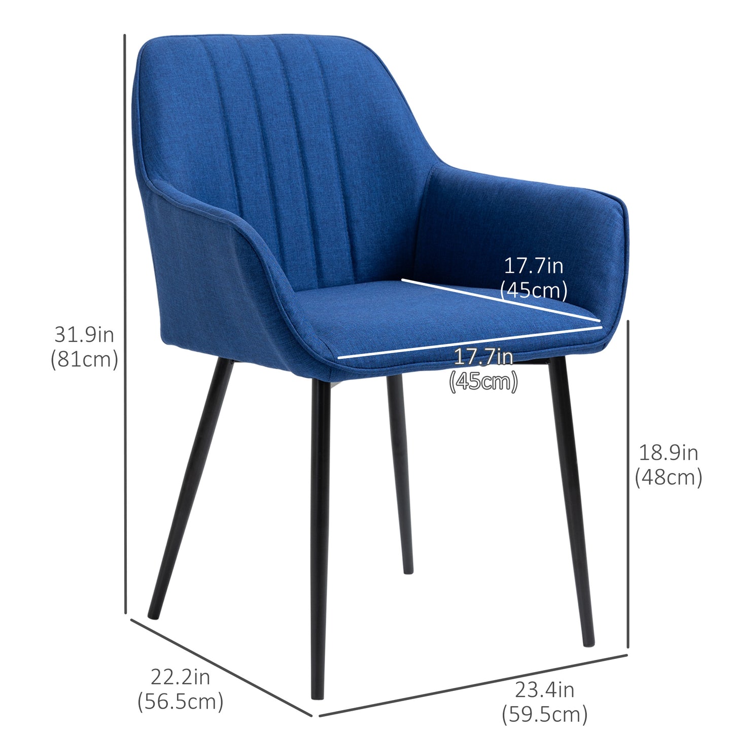Linen Fabric Dining Chairs with Metal Legs, Dark Blue (Set of 2)