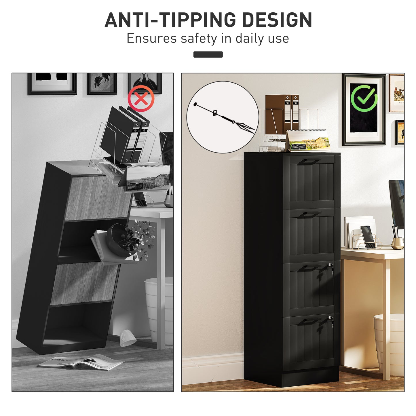 4-Drawer Locking File Cabinet with Adjustable Hanging Bars