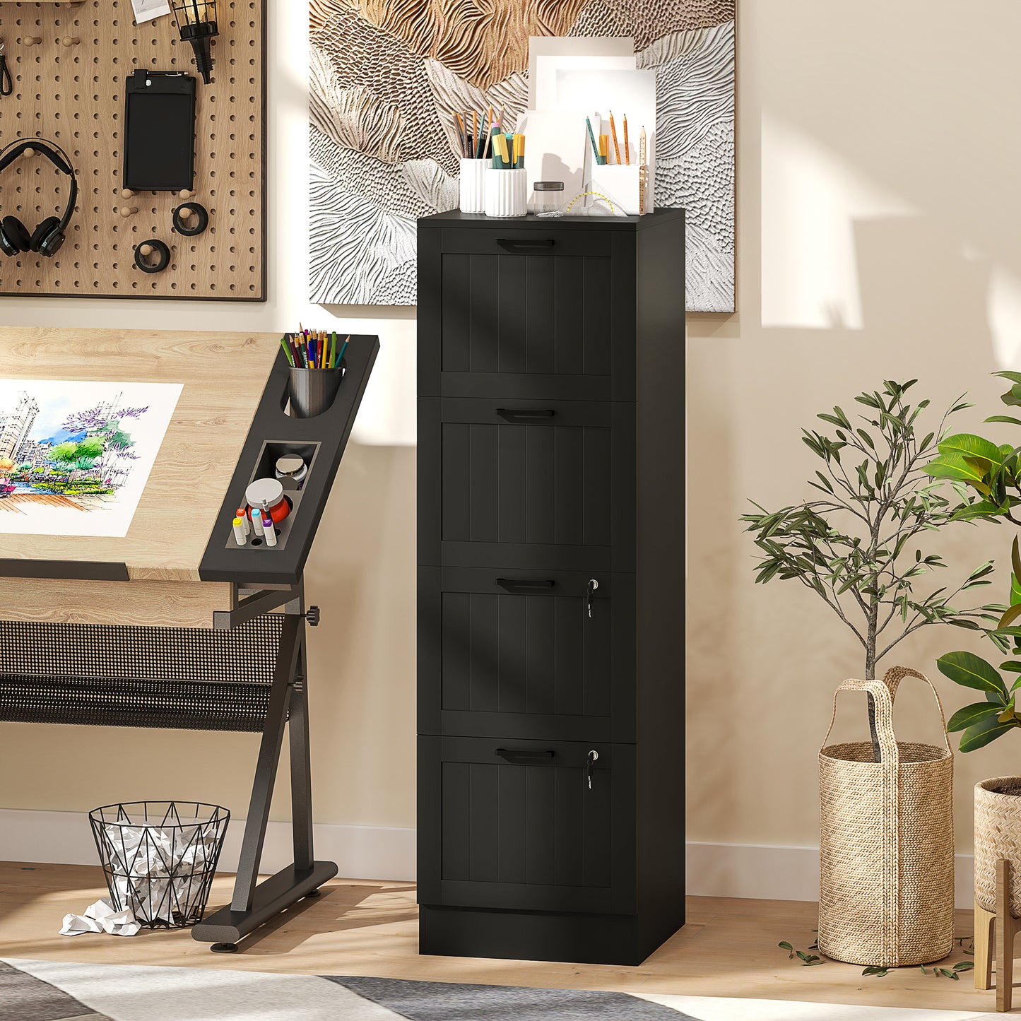 4-Drawer Locking File Cabinet with Adjustable Hanging Bars
