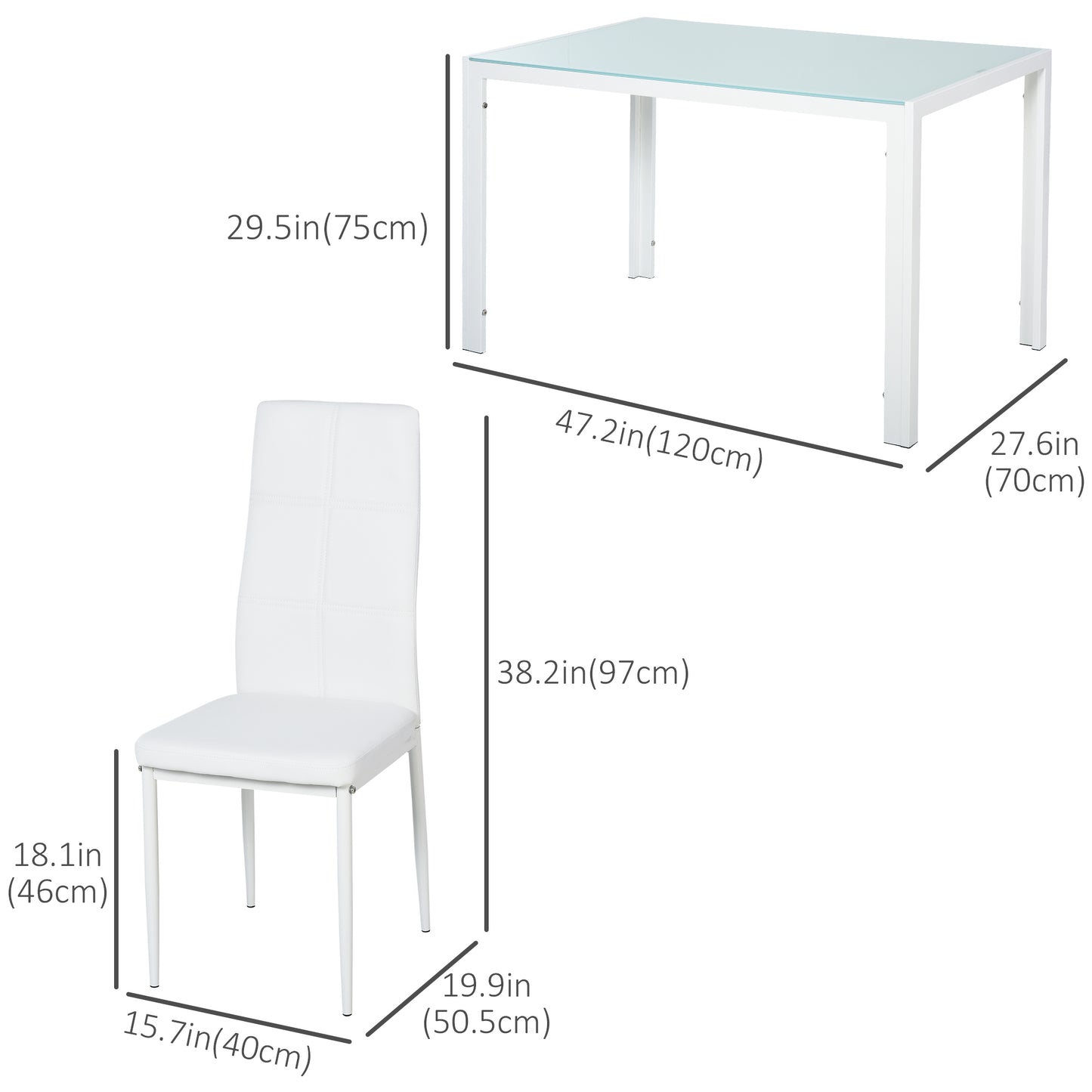 5-Piece White Glass Dining Table Set with Faux Leather Chairs