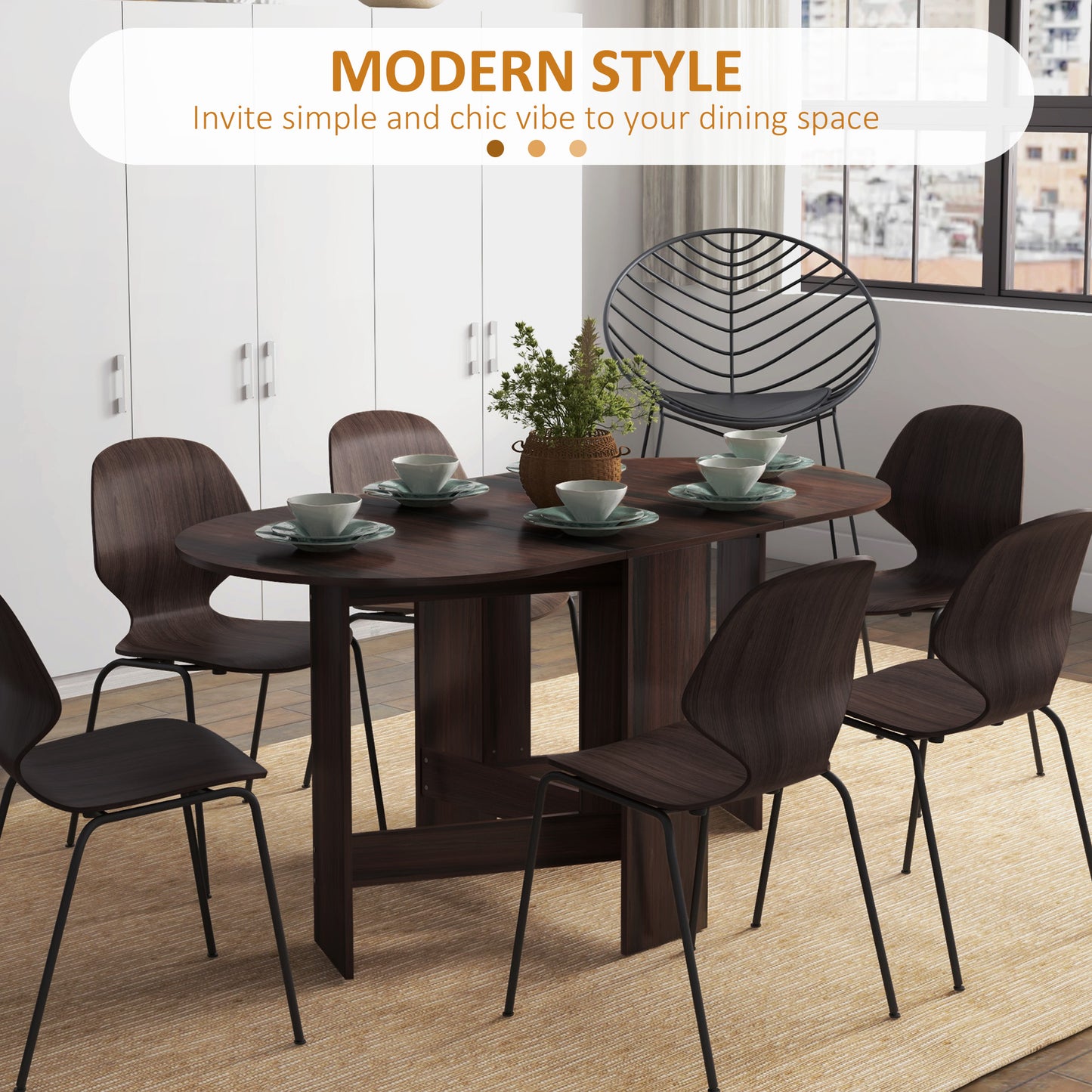 Oval Drop Leaf Dining Table with Space-Saving Design for Up to 6 People, Distressed Brown
