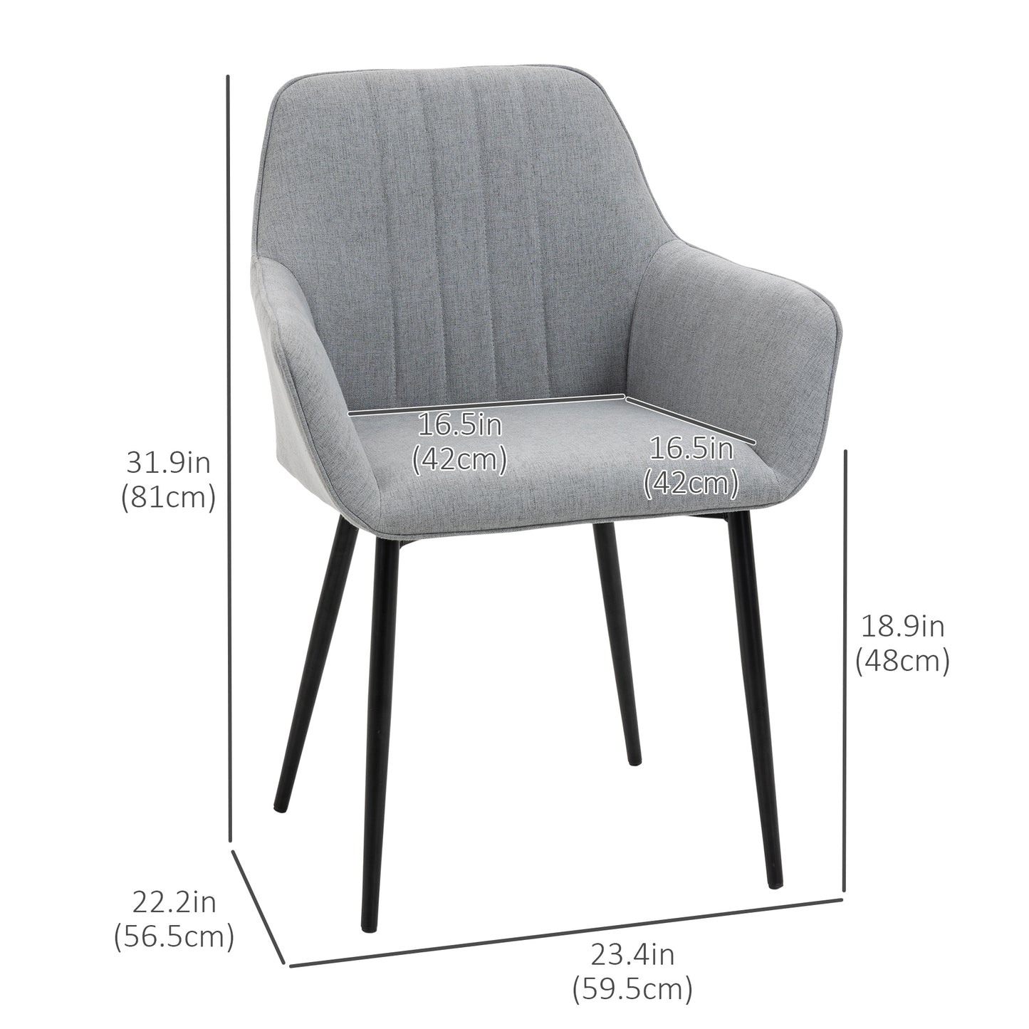 Linen Fabric Dining Chairs with Metal Legs, Light Grey (Set of 2)