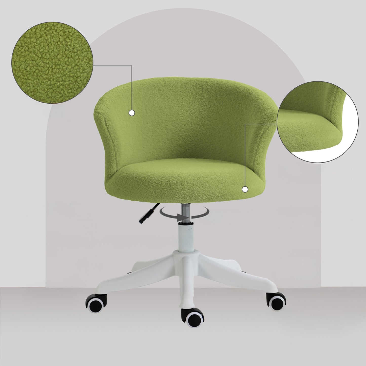 Adjustable Height Swivel Office Chair with Teddy Fleece Upholstery, Light Green